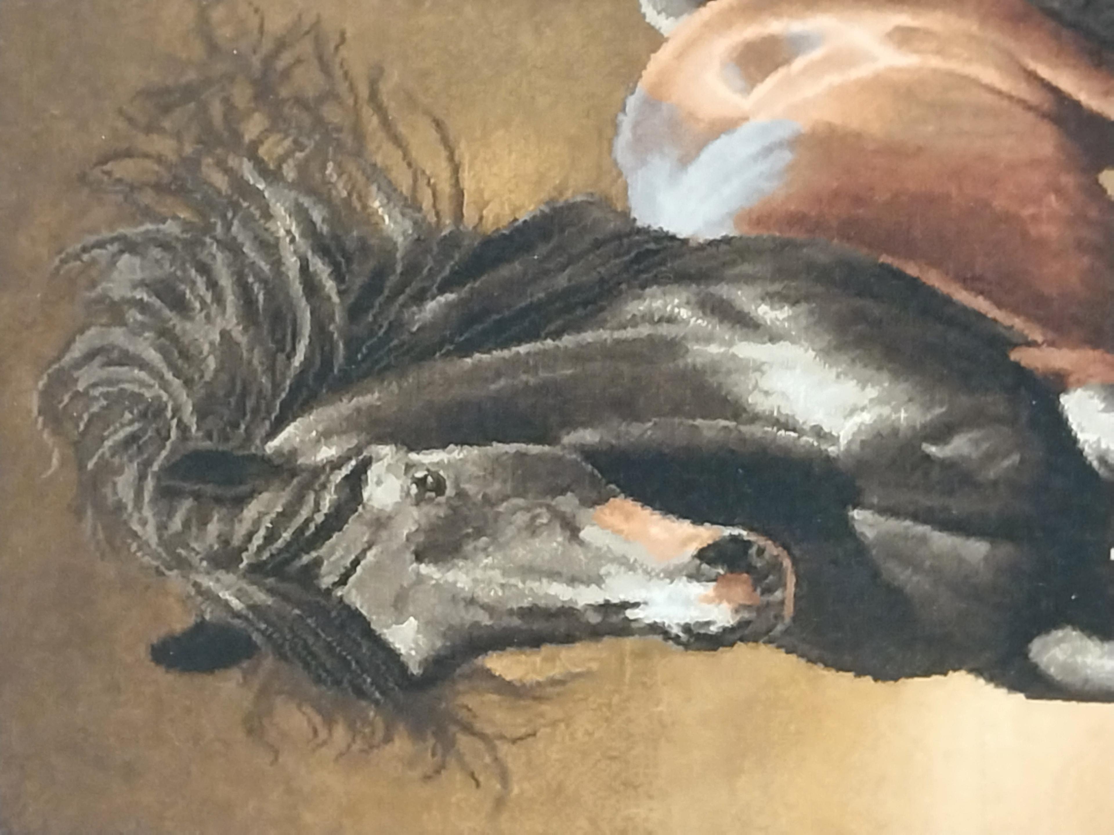 İran El Dokuması Tablo Halı 59x76cm - Koşan At
