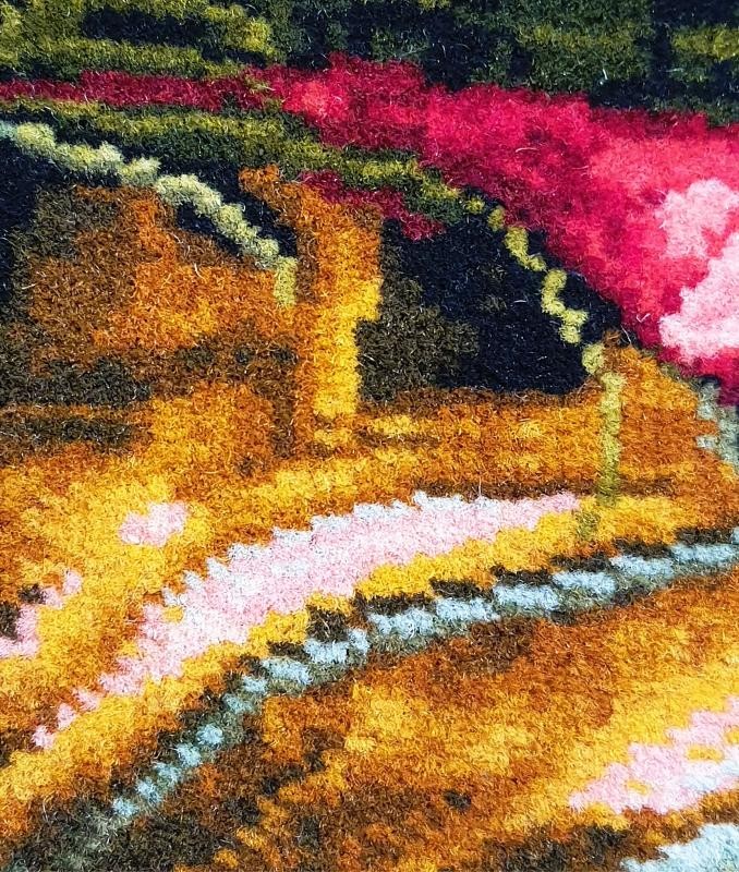 İran El Dokuması Tablo Halı 47x50cm - Yaşlı Adam