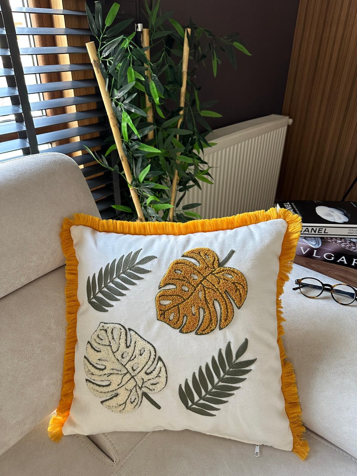 2li Desenli Saçaklı Punch Kırlent Kılıfı 43x43cm - v5