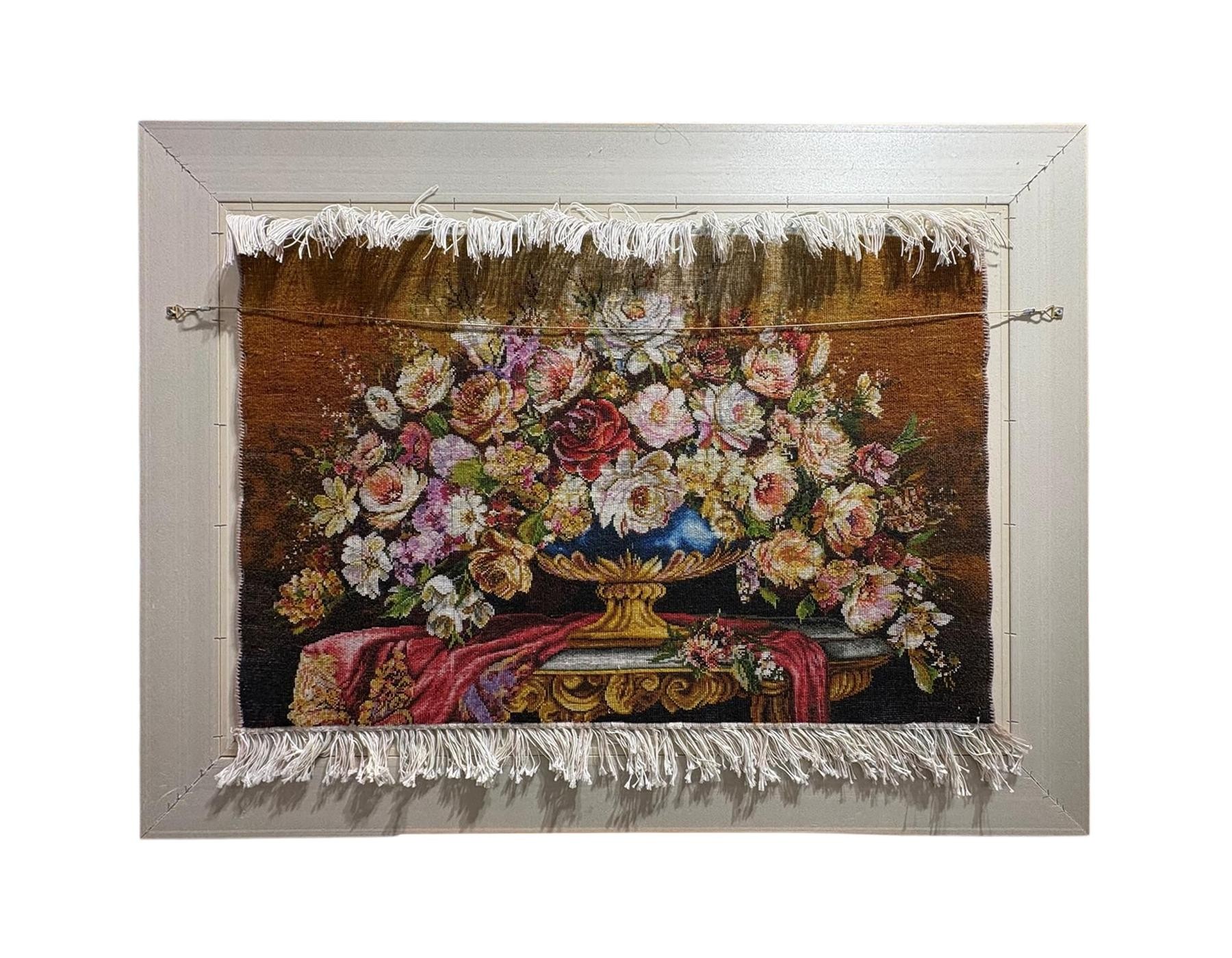 İran El Dokuması Tablo Halı 53x79cm - Çiçekler