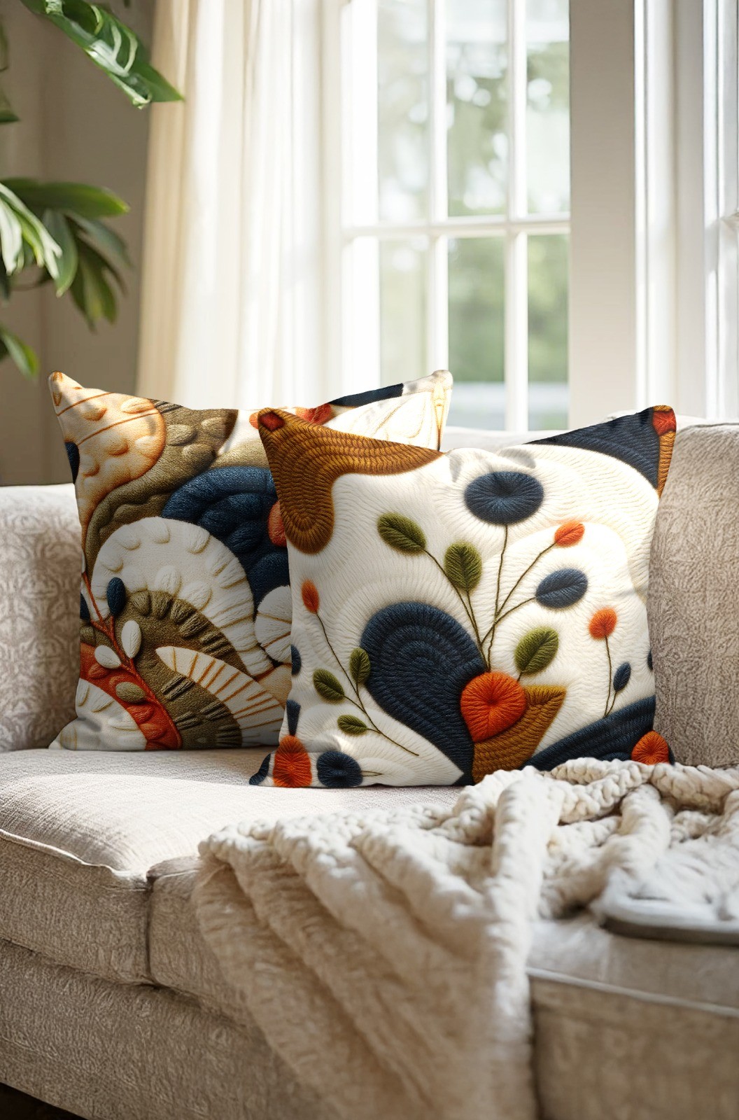 2li Set Dijital Baskı Punch Kırlent Kılıfı 43x43cm - v32 image