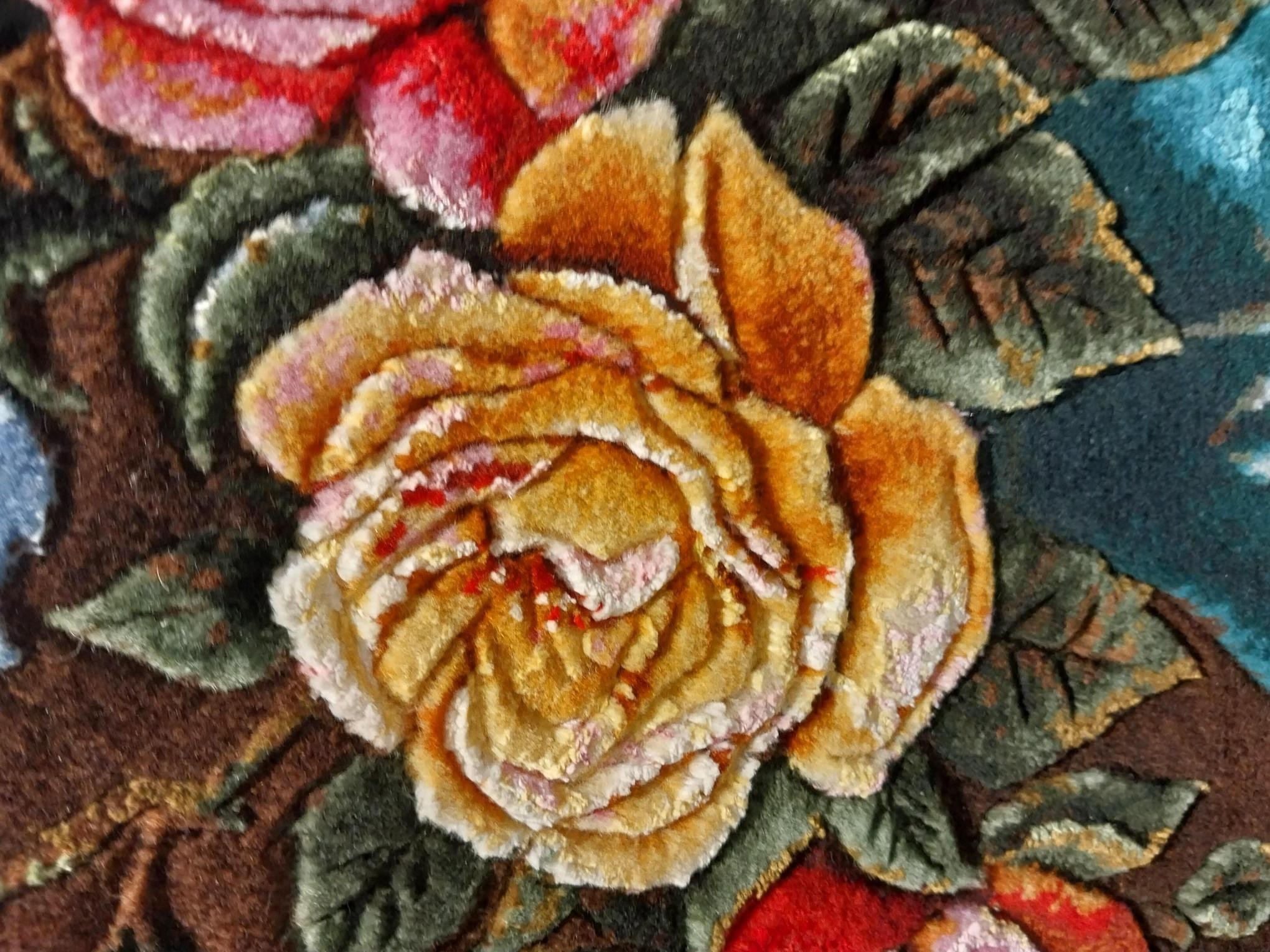 İran El Dokuması Tablo Halı 36x53cm - Gül Vazo