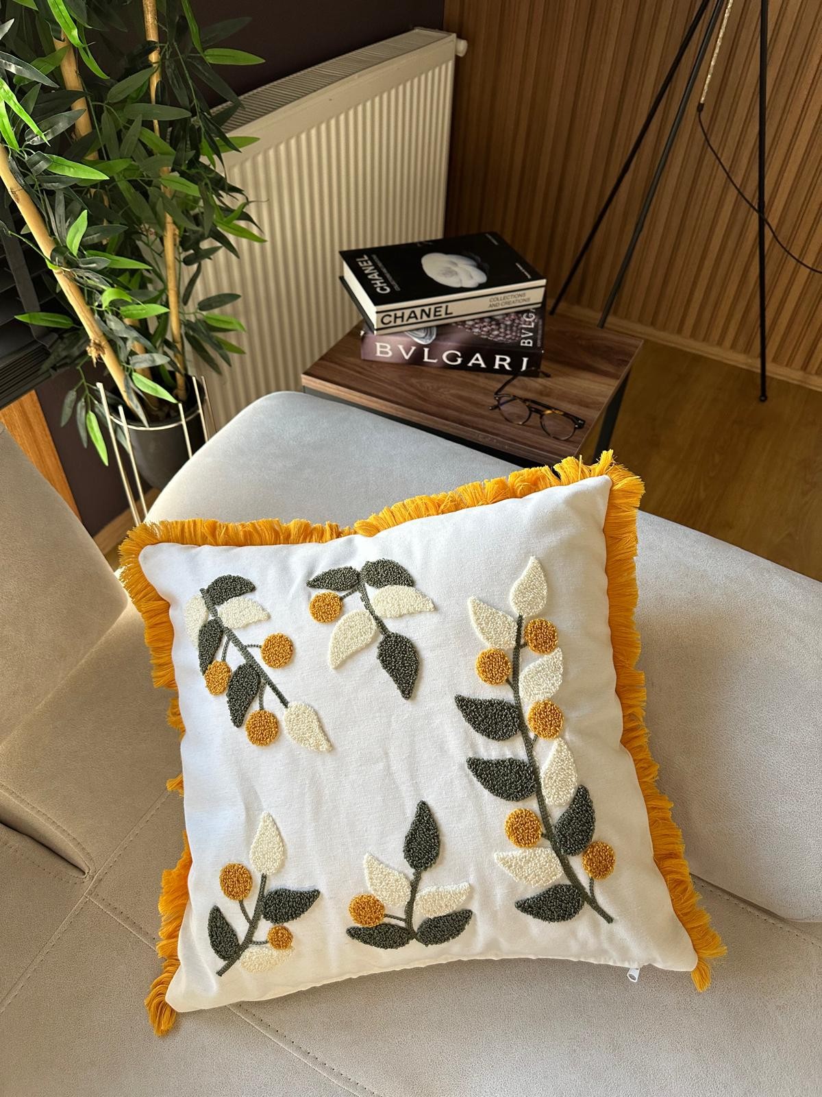 2li Desenli Saçaklı Punch Kırlent Kılıfı 43x43cm - v1
