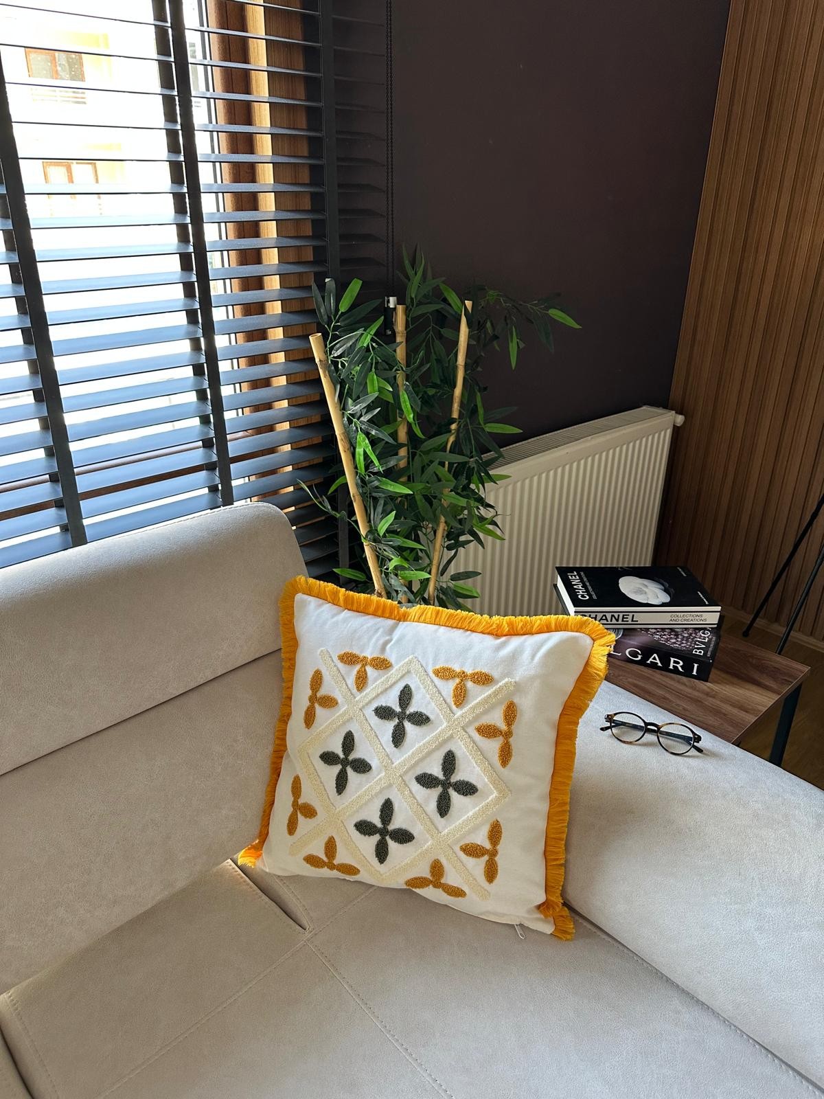 2li Desenli Saçaklı Punch Kırlent Kılıfı 43x43cm - v3