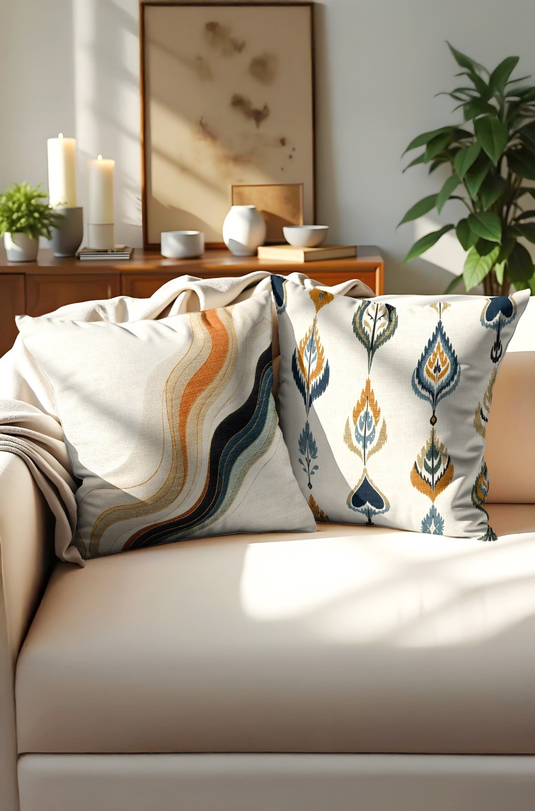 2li Set Dijital Baskı Punch Kırlent Kılıfı 43x43cm - v39 image