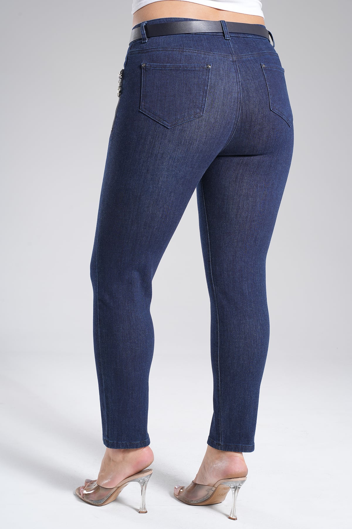 Kadın Yan Süs Cep Fermuarlı Jean Dar Paça Pantolon 10605