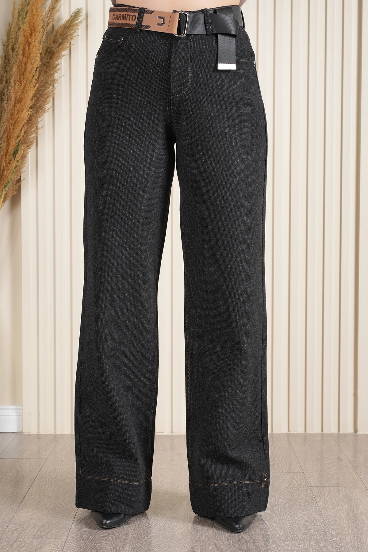 Kadın Melanj Kumaş Double Paça Dikişli Palazzo Örme Pantolon 10663