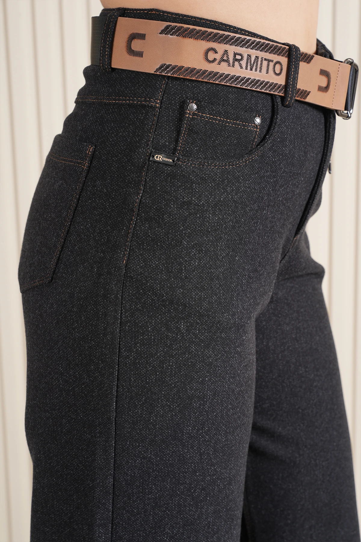 Kadın Melanj Kumaş Double Paça Dikişli Palazzo Örme Pantolon 10663