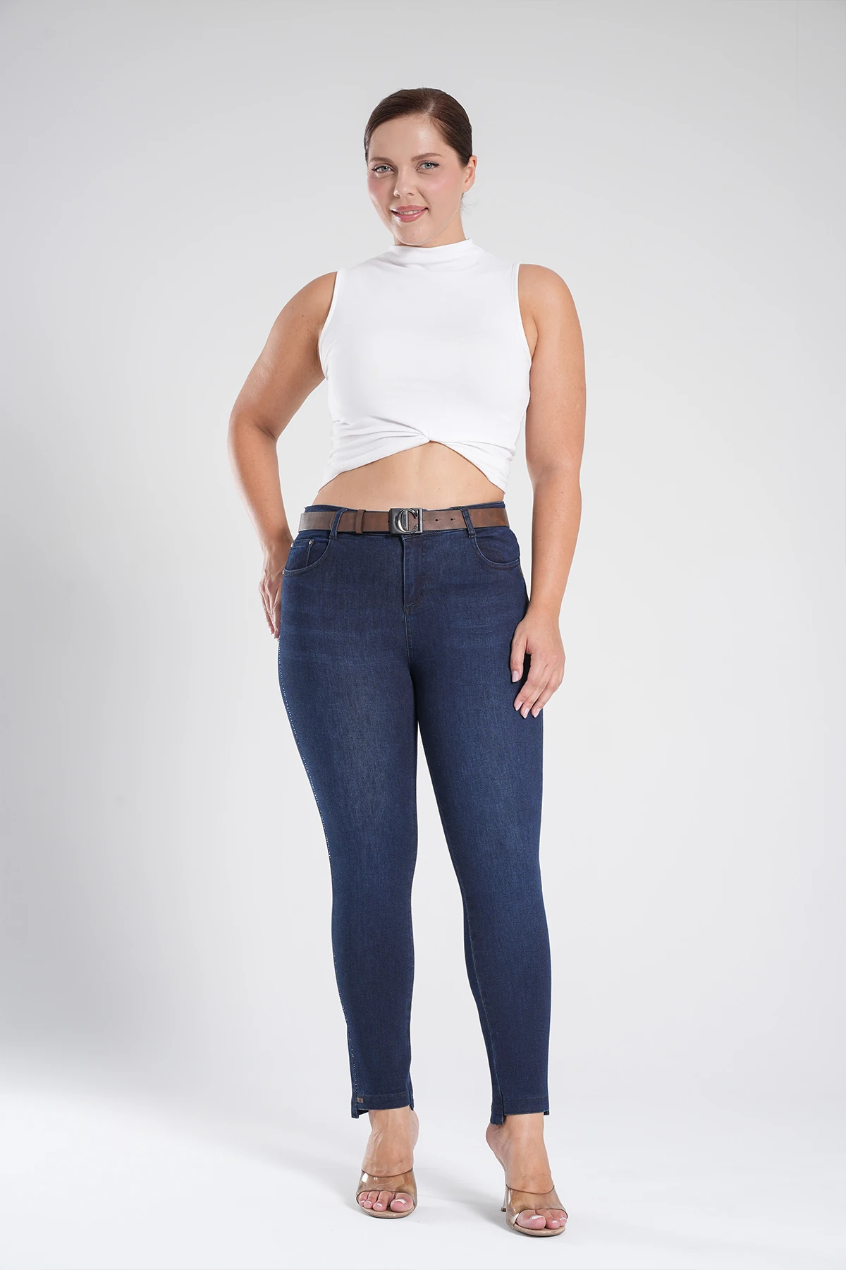 Kadın Ön Paça Kısa Dar Paça Jean Pantolon 10558 - Lacivert