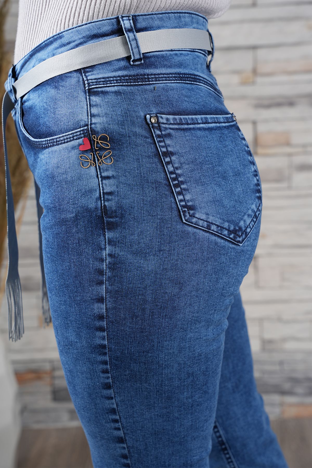 Kadın Likralı Cep Özel Nakışlı Dar Paça Jean Pantolon 10449