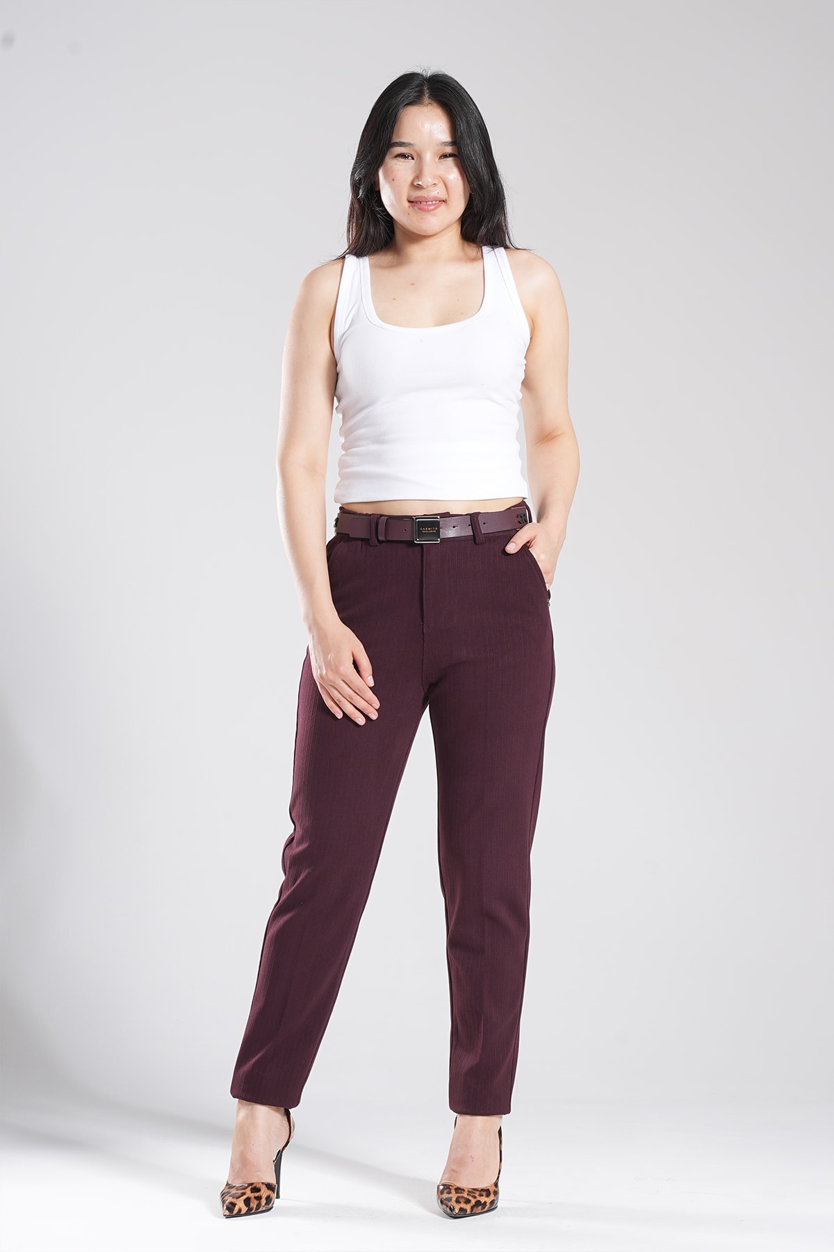 Kadın Bel Lastikli Kadife Mom Pantolon 10641 - Bordo