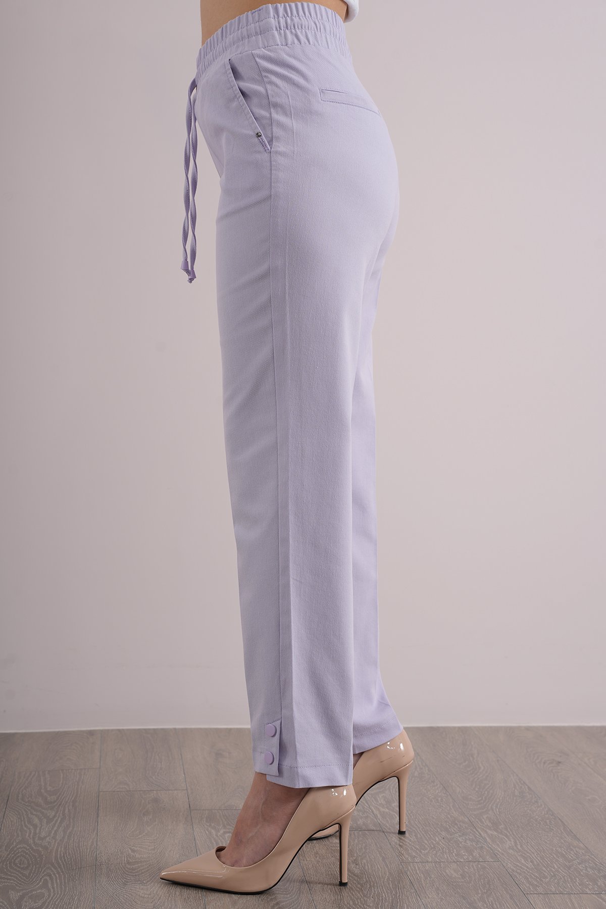 Kadın Bel Lastikli Paça Çıt Çıtlı Kumaş Pantolon 10510
