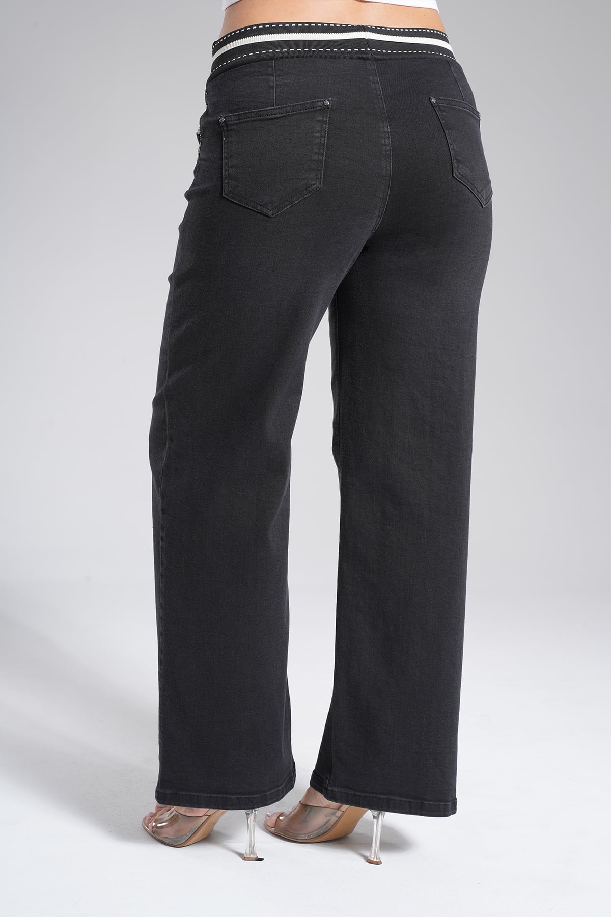 Kadın Bel Ribanalı Jean Palazzo Pantolon 10586