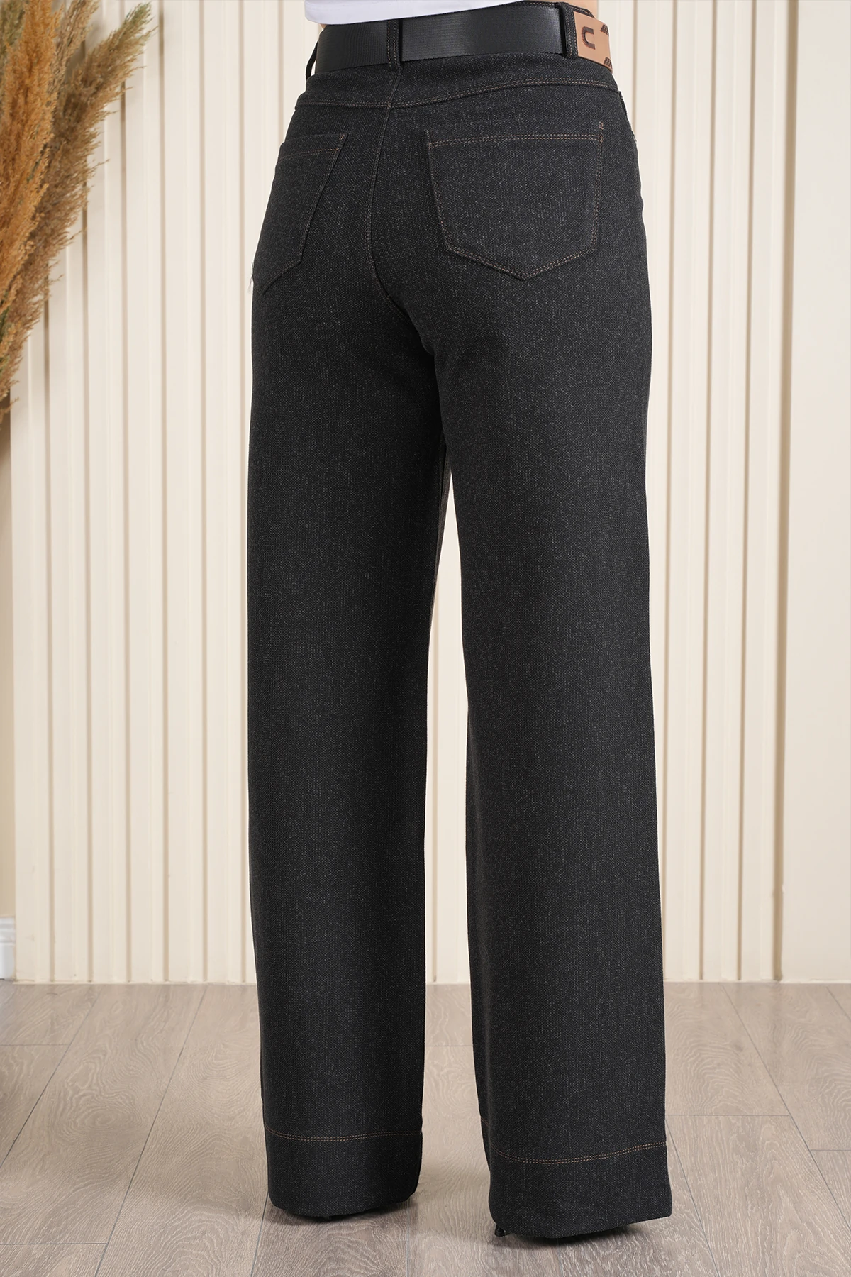 Kadın Melanj Kumaş Double Paça Dikişli Palazzo Örme Pantolon 10663