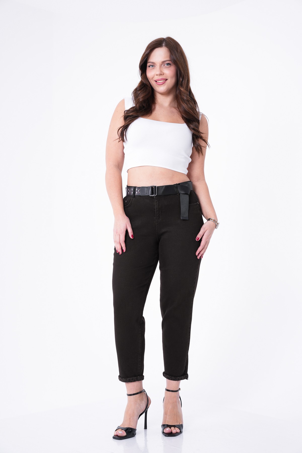 Likralı İçi Leopar Desen Mom Kadın Pantolon 10323 - Kahve
