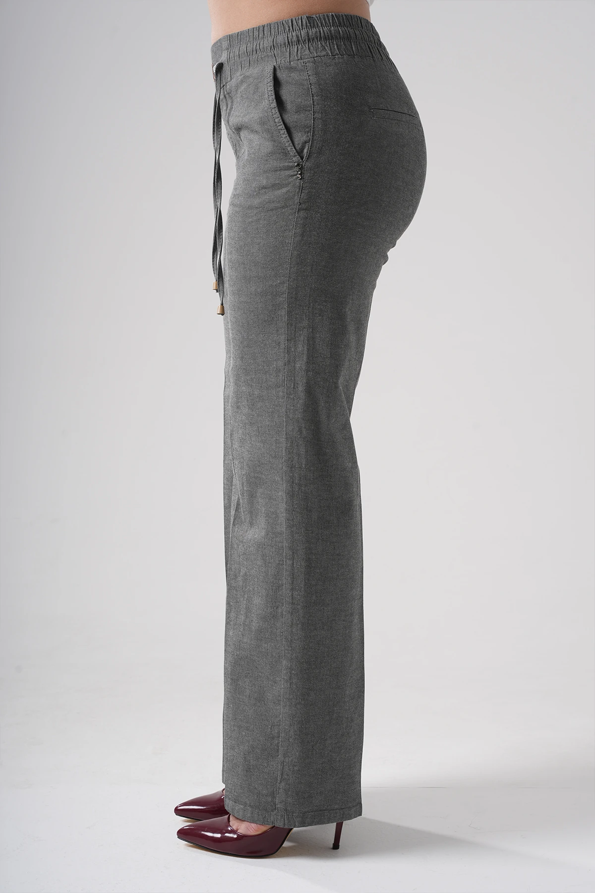 Kadın Bel Lastikli Baskı Detaylı Palazzo Pantolon 10517