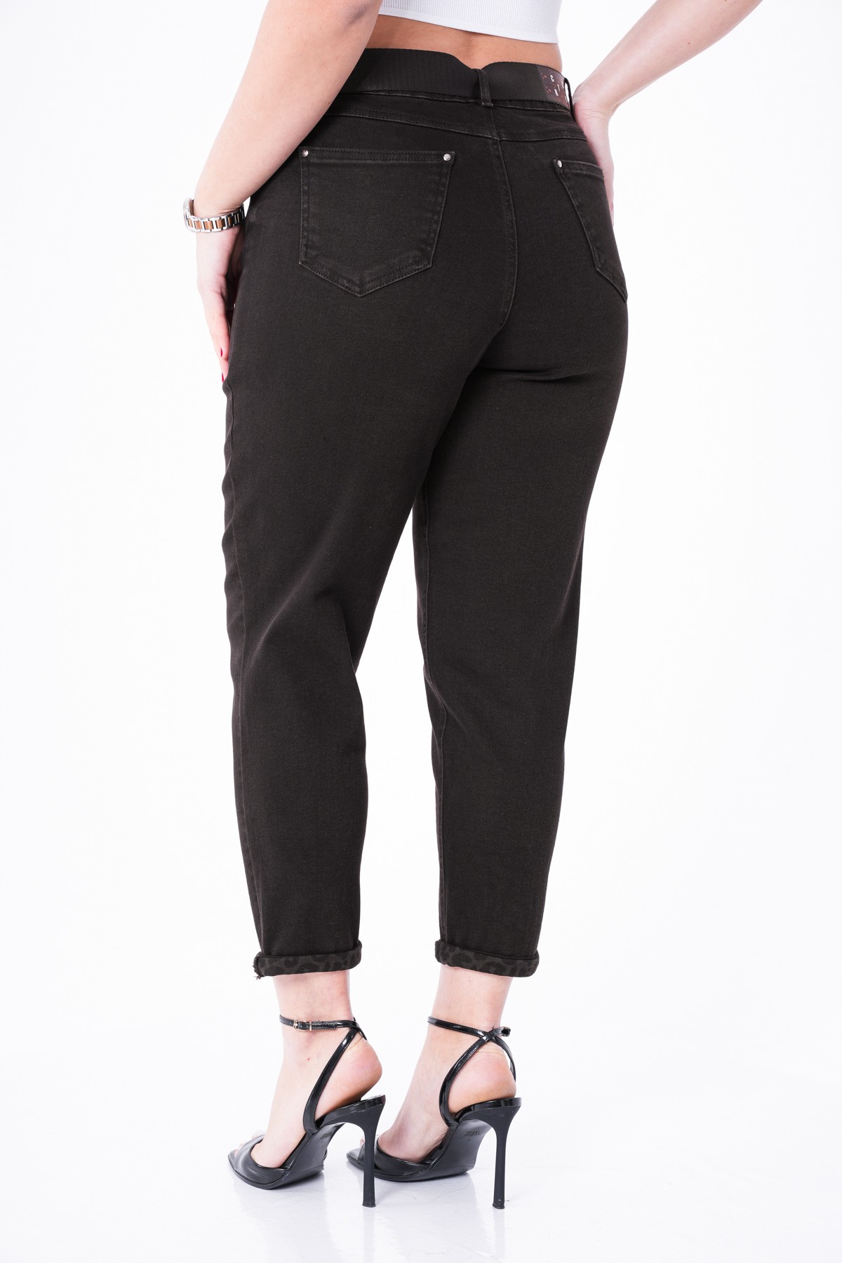 Likralı İçi Leopar Desen Mom Kadın Pantolon 10323