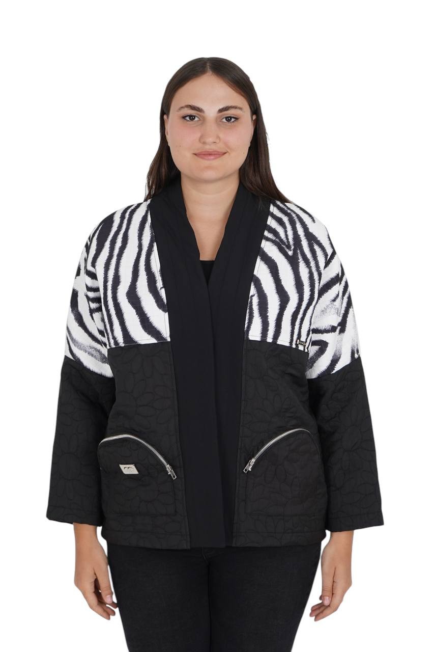 Zebra Desenli Çiçek Motifli Kadın Mont 4730