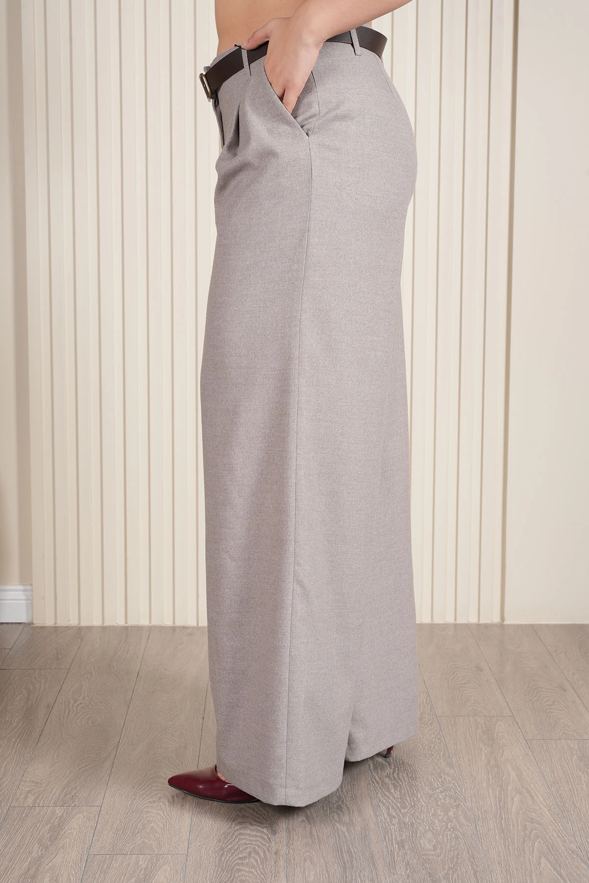 Kadın Pileli Kaşe Klasik Palazzo Pantolon 1818