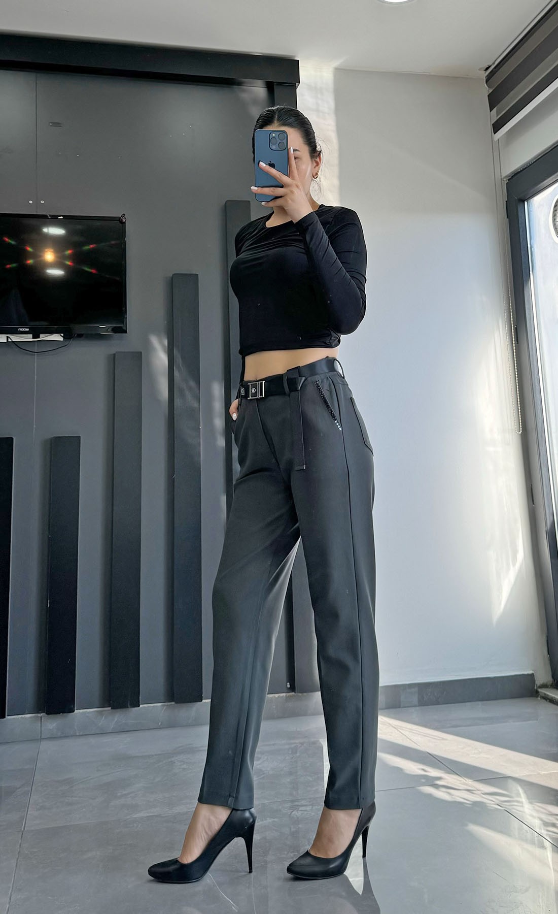 En Boy Likralı İthal Örme Mom Kadın Pantolon 10257
