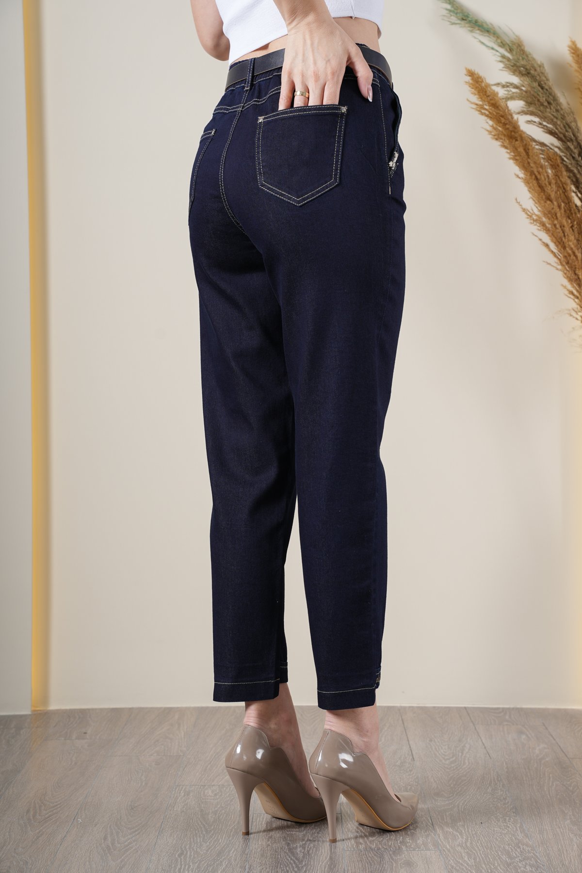 Kadın Likralı Bel Lastikli Mom Pantolon 10417