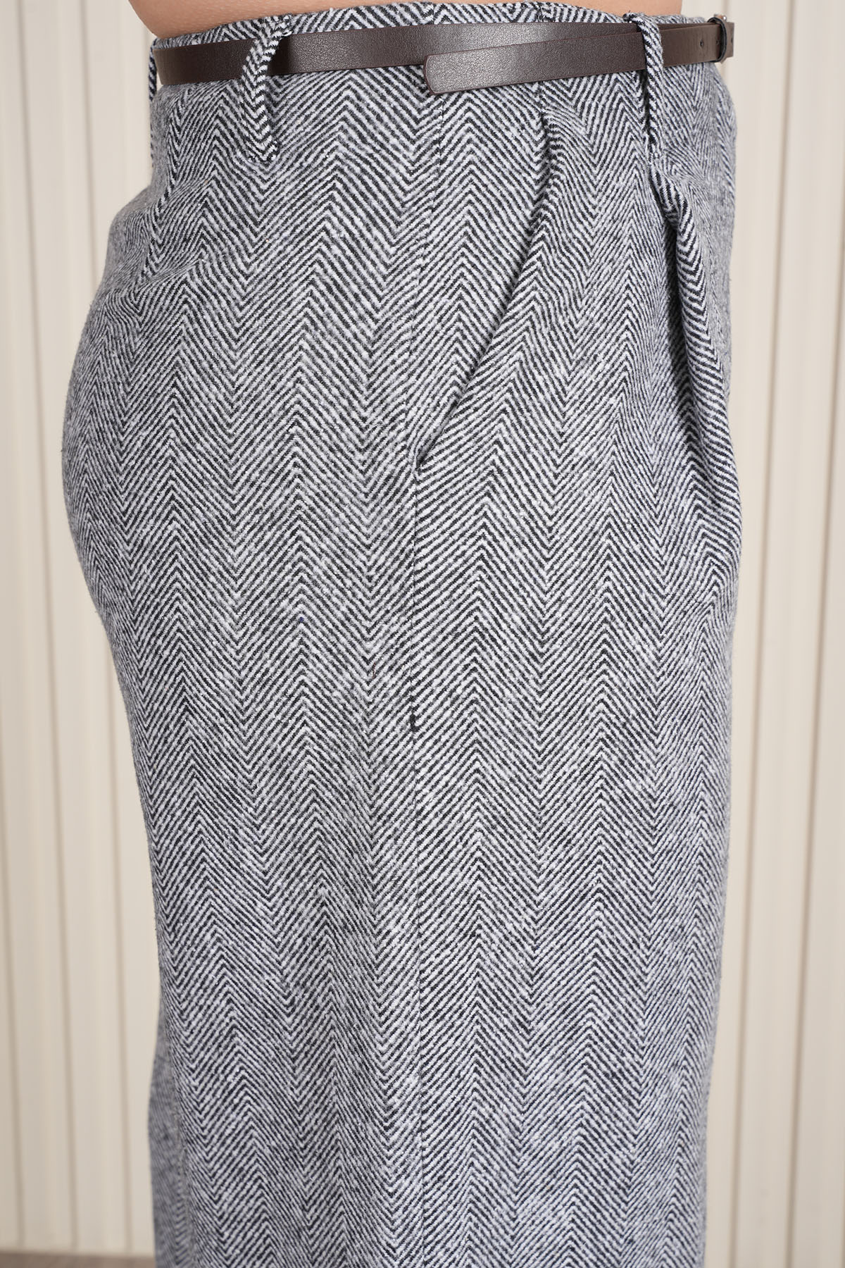 Kadın Pileli Zebra Desen Kaşe Kumaş Palazzo Pantolon 1717