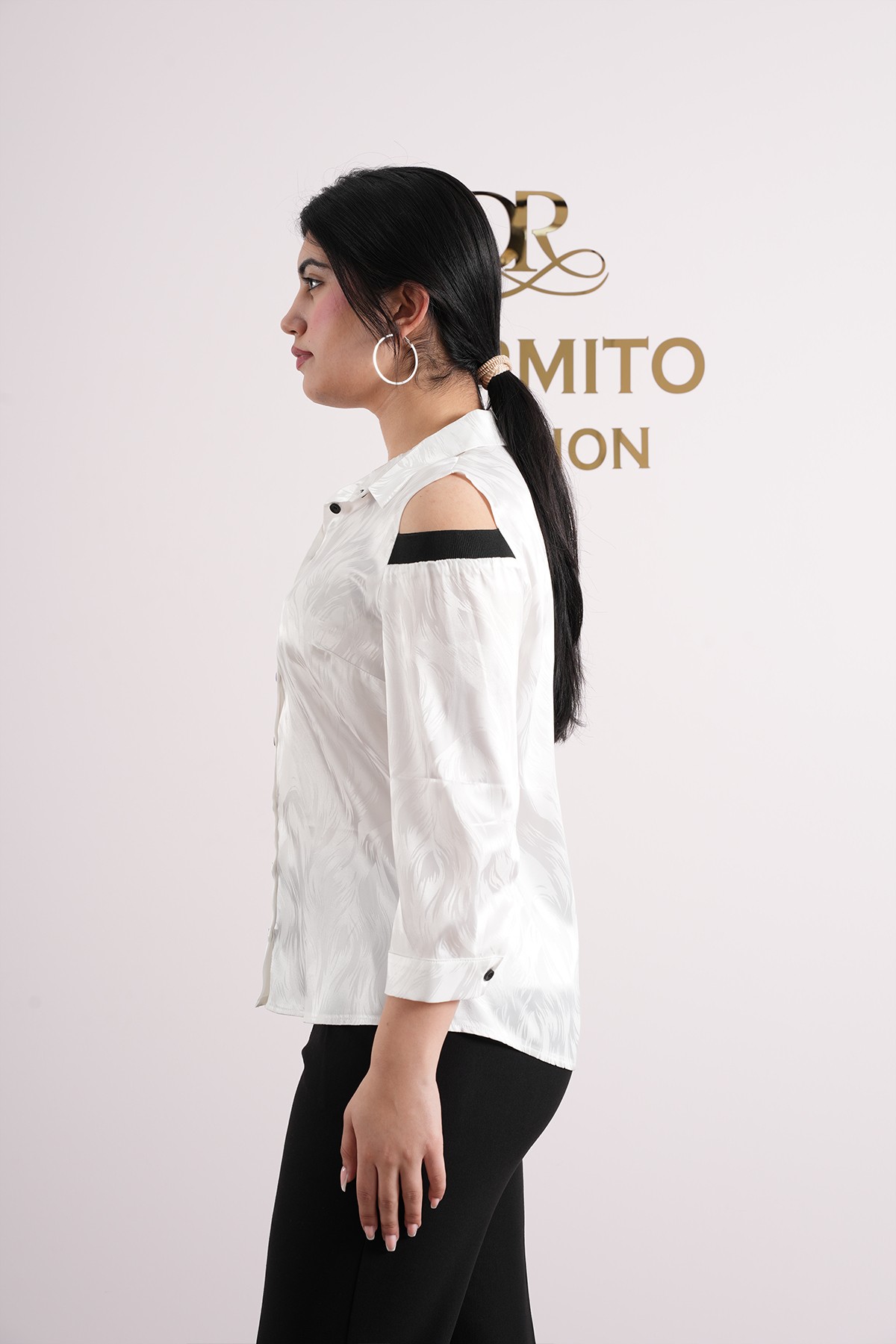 Kadın Pamuk Saten Omuz Dekolteli Gömlek 1034