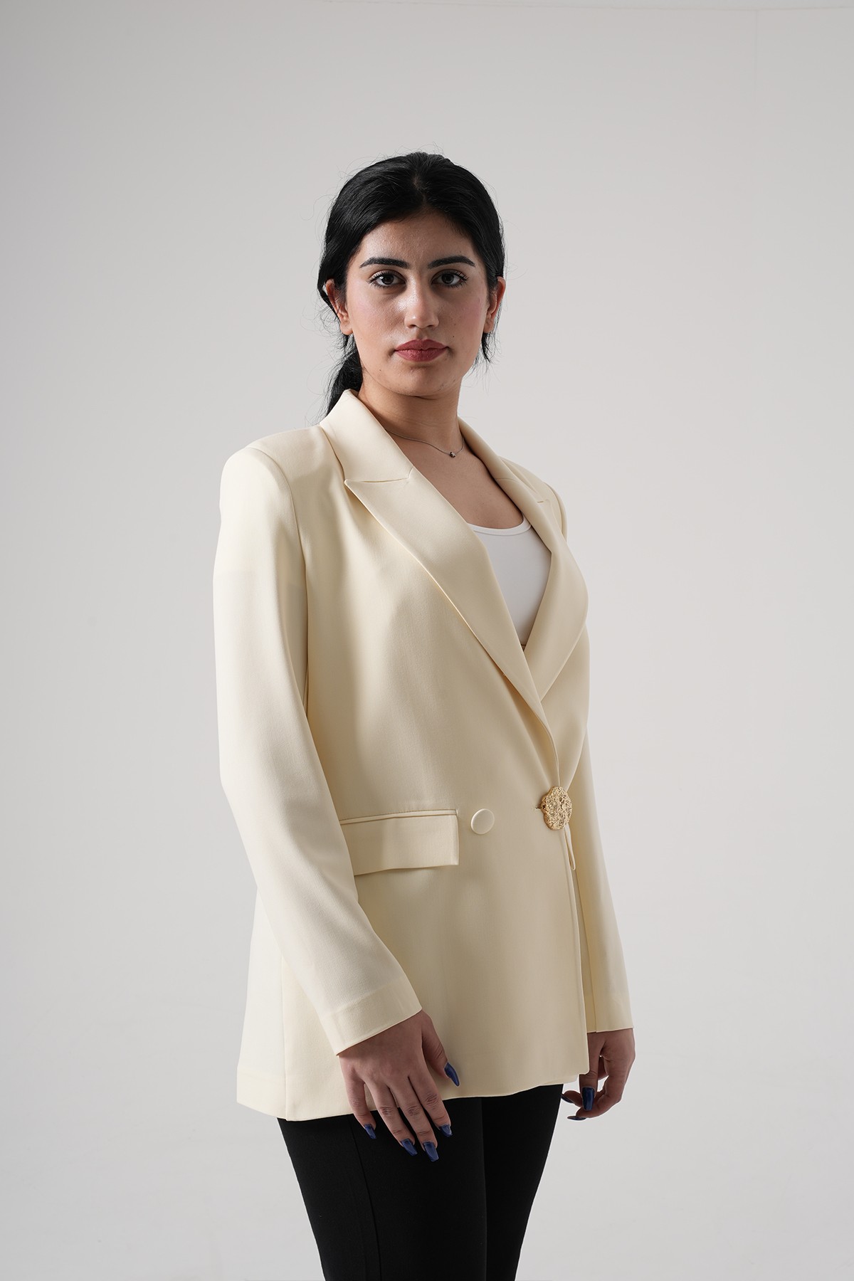 Kadın Uzun Blazer Yazlık Kumaş Ceket 2000