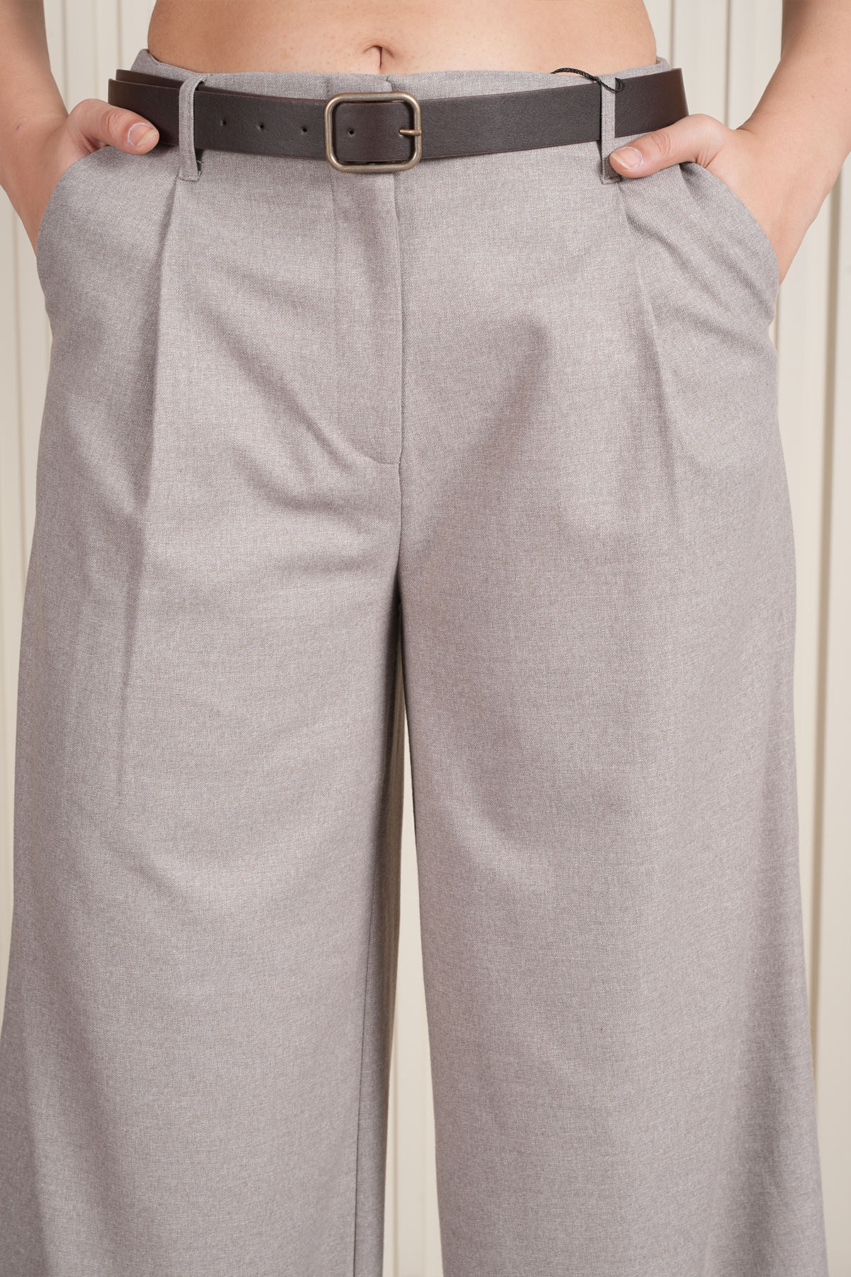 Kadın Pileli Kaşe Klasik Palazzo Pantolon 1818