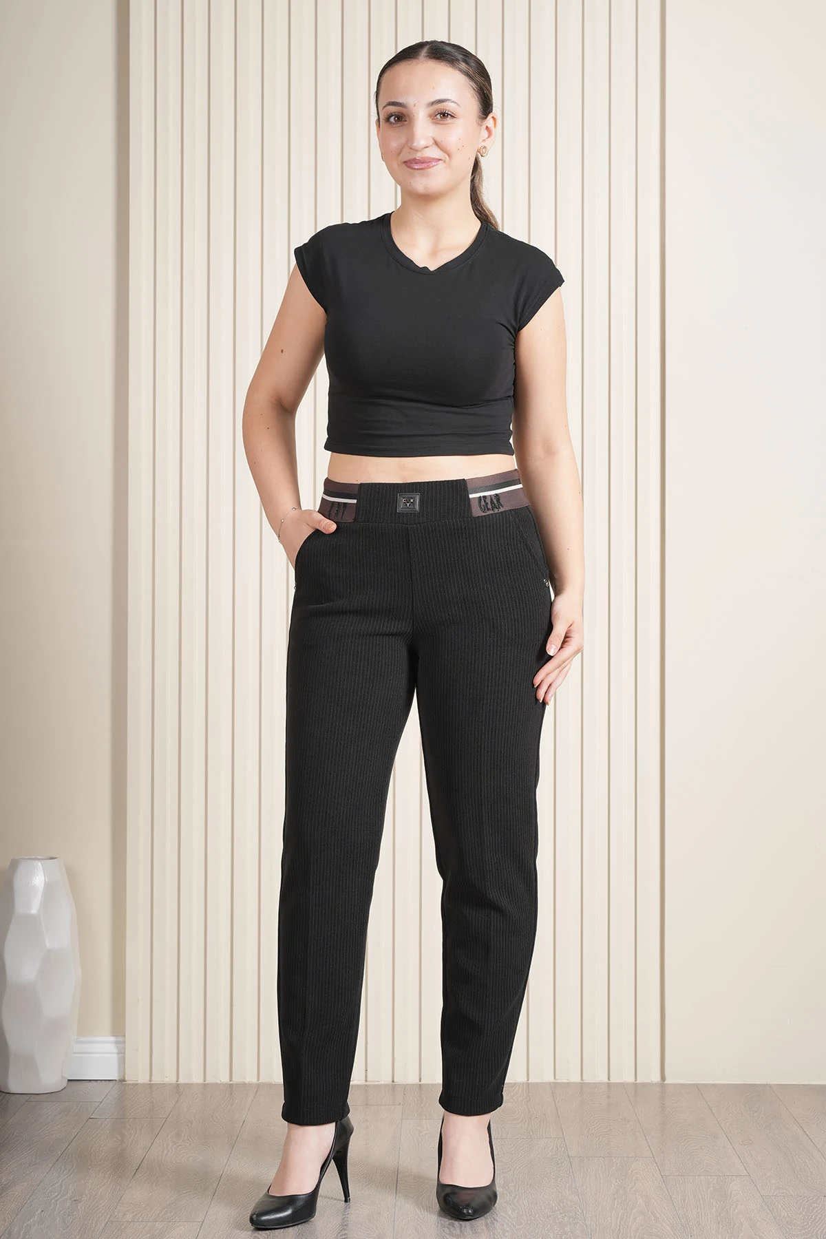 Kadın Bel Lastikli Kadife Mom Pantolon 10673