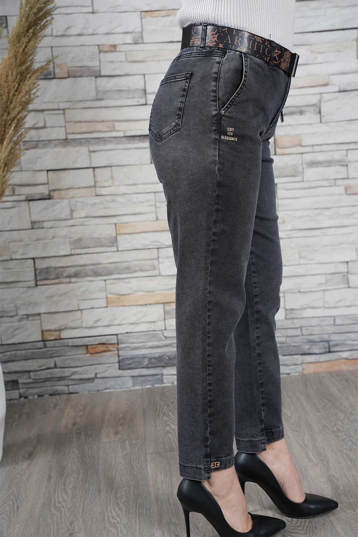 Kadın Likralı Bel Lastikli Mom Pantolon 10446 - Siyah