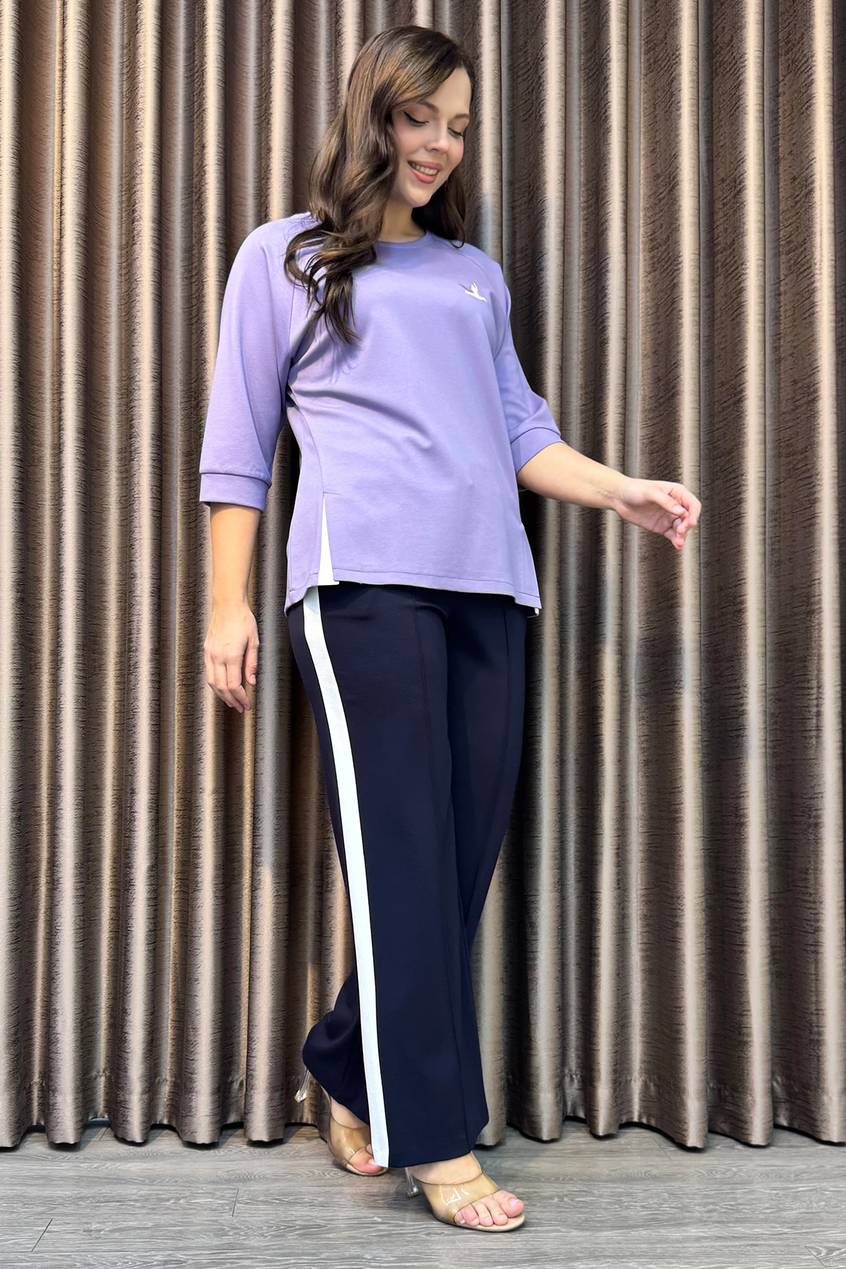 Eşofman Takımı Kadın Büyük Beden Soft Kumaş Şerit Detay  4297