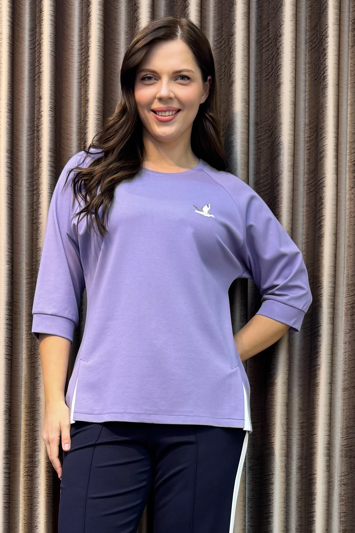 Eşofman Takımı Kadın Büyük Beden Soft Kumaş Şerit Detay  4297