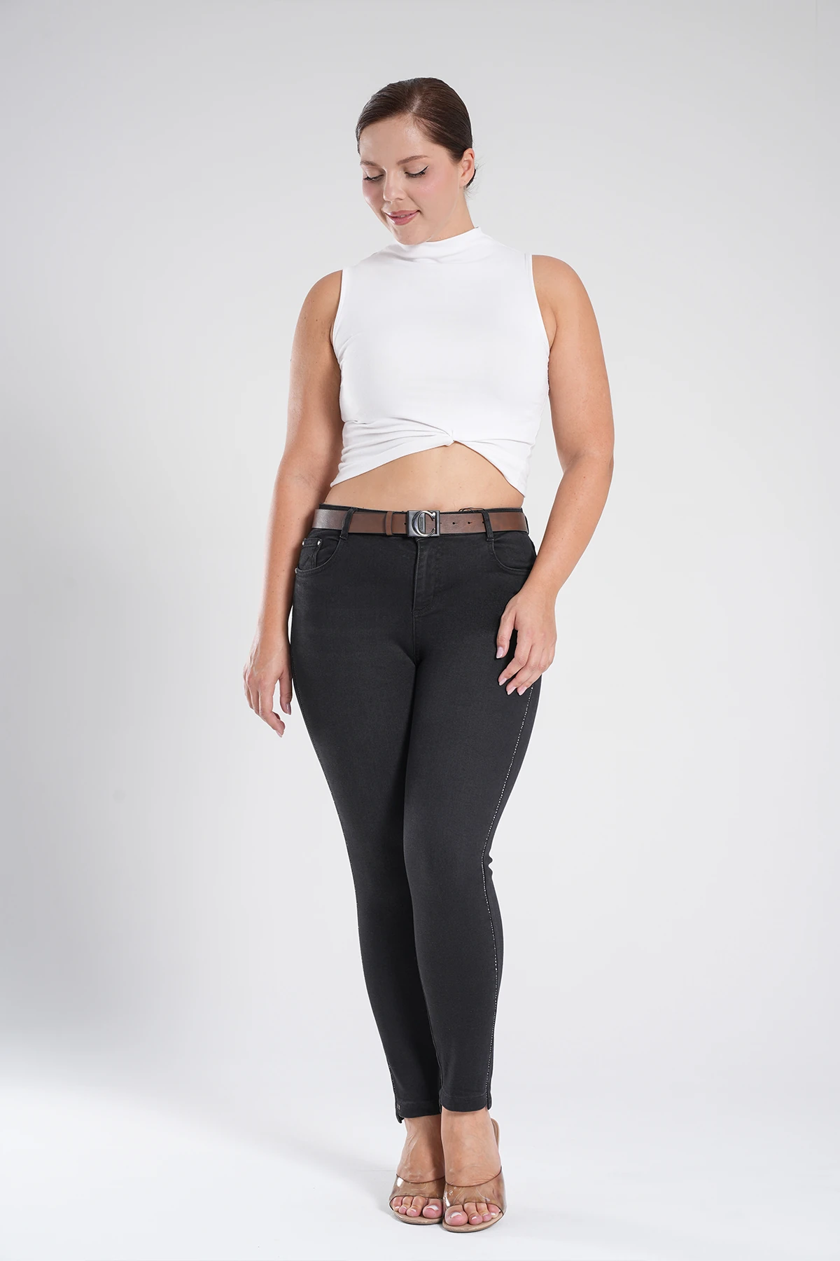 Kadın Ön Paça Kısa Dar Paça Jean Pantolon 10558 - Siyah