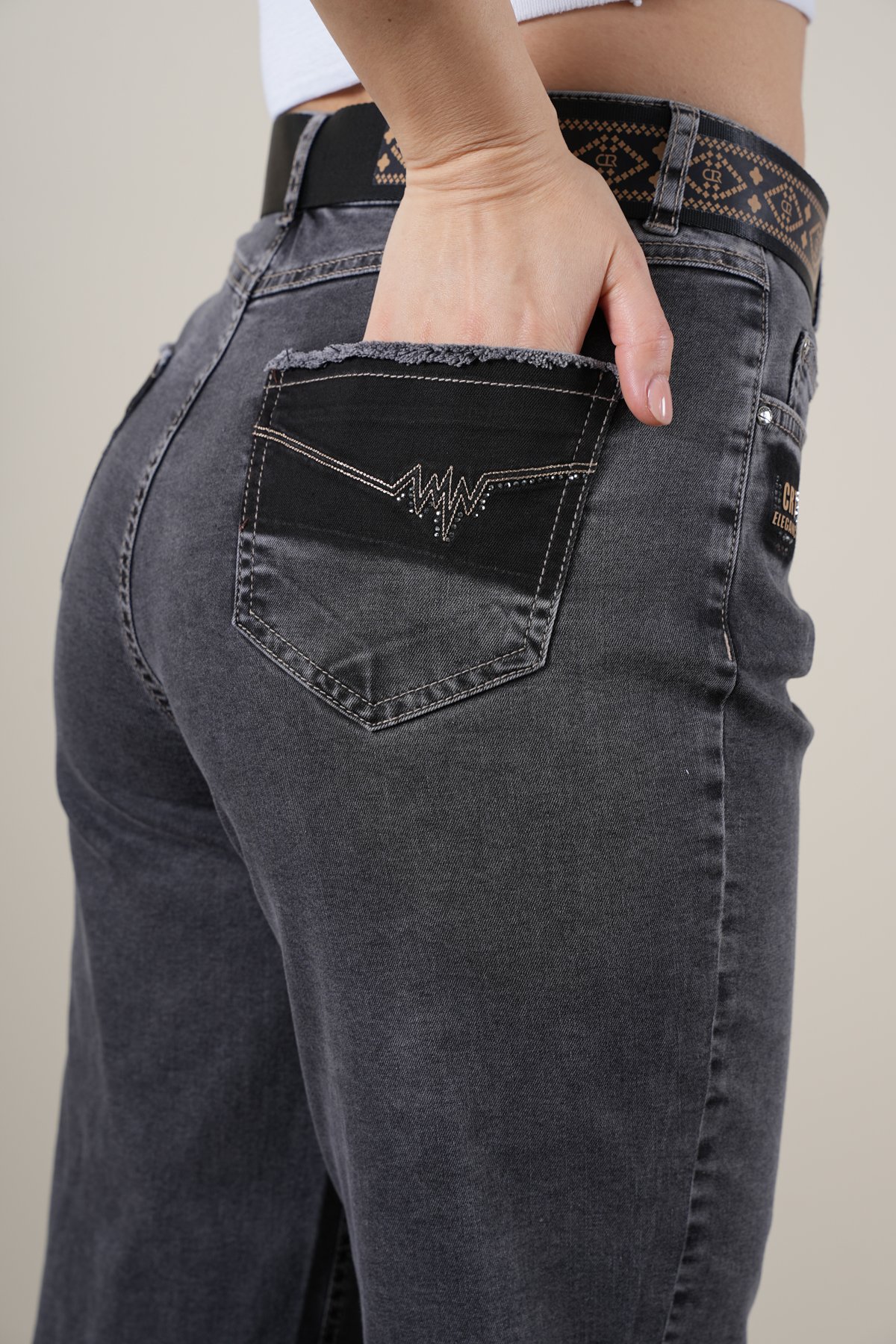 Kadın Likralı Yüksek Bel Mom Jean Pantolon 10436