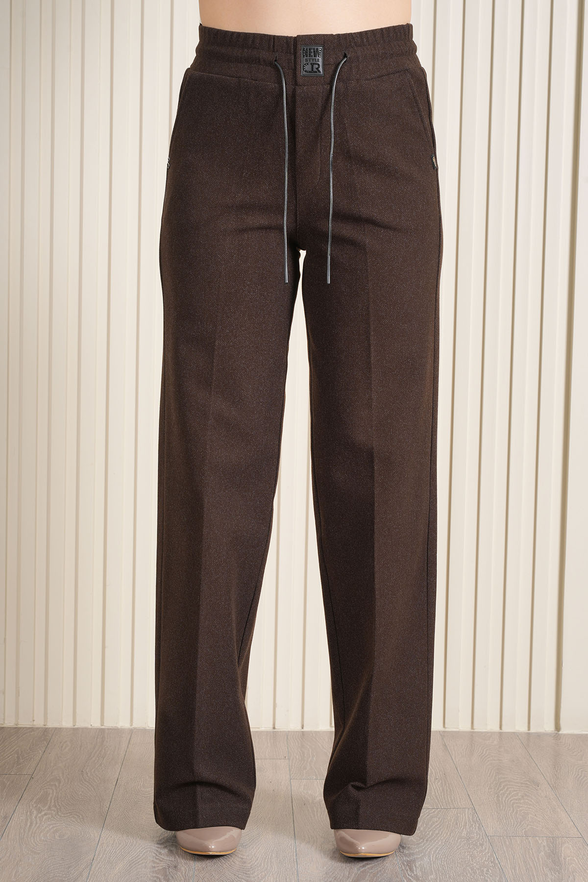 Kadın Bel Ribanalı Kaşe Kumaş Palazzo Pantolon 10670 - Kahve