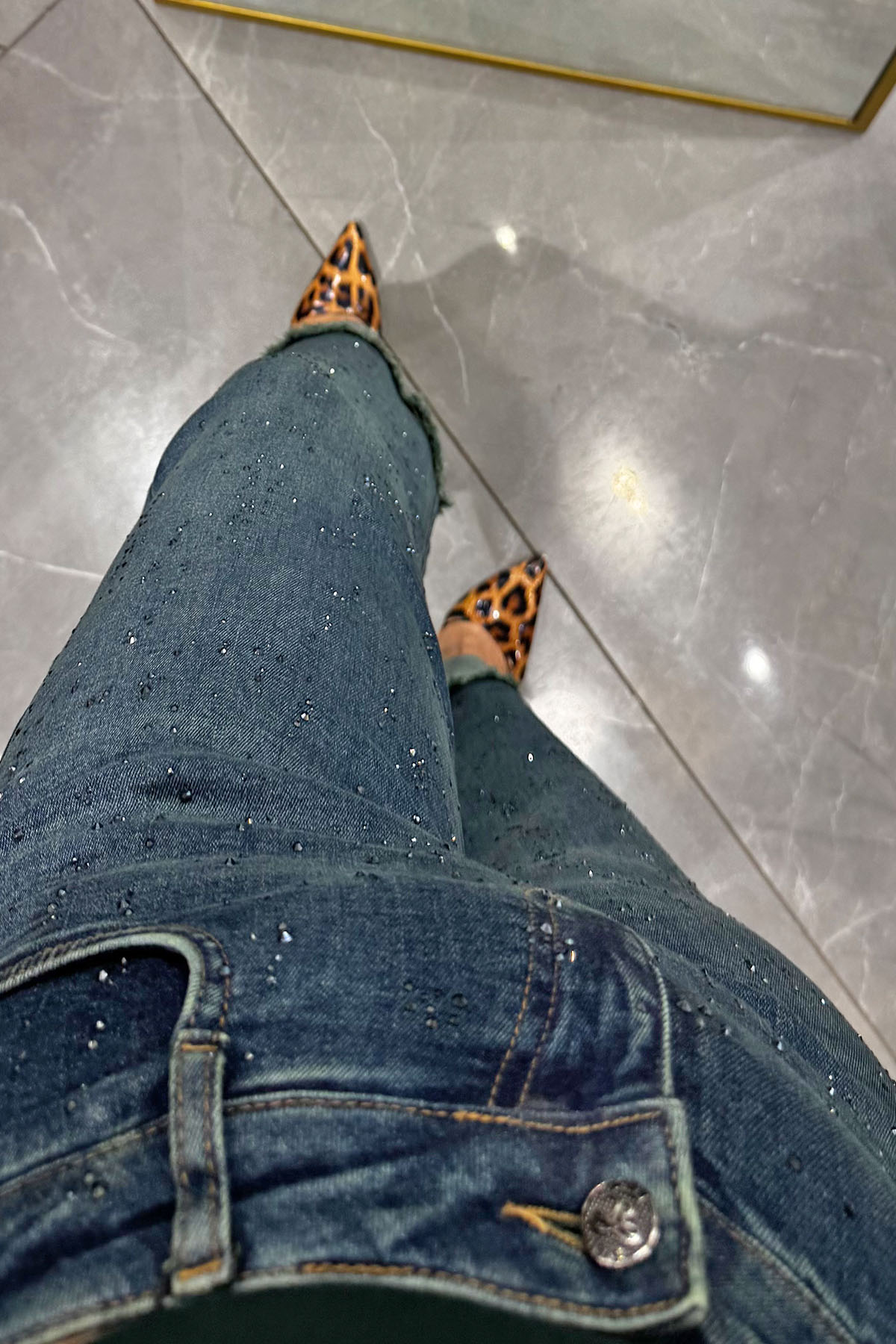 Kadın Paça Katlamalı Taşlı Jean Palazzo Pantolon 10576