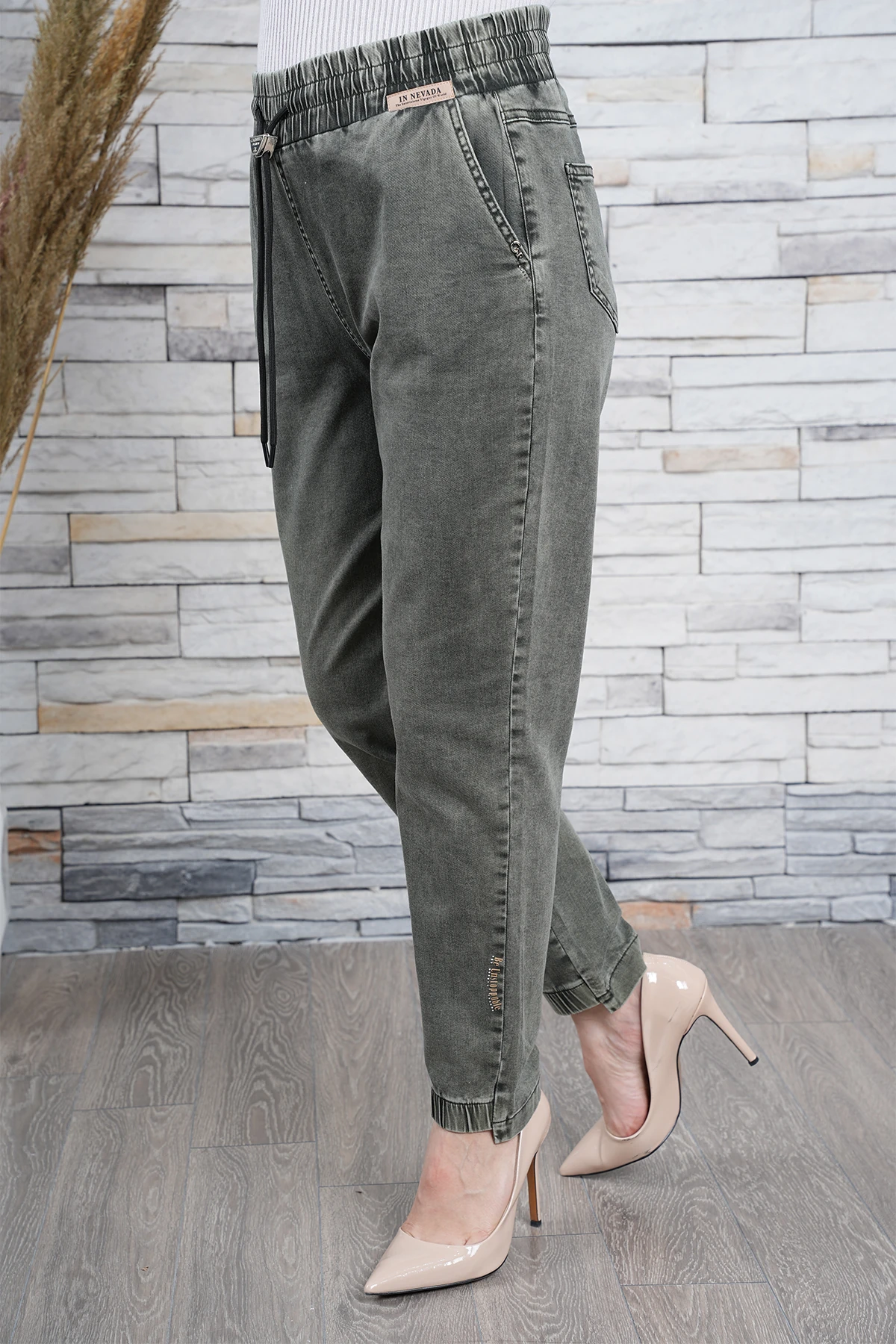 Kadın Bel Paça Lastikli Mom Jean Pantolon 10445