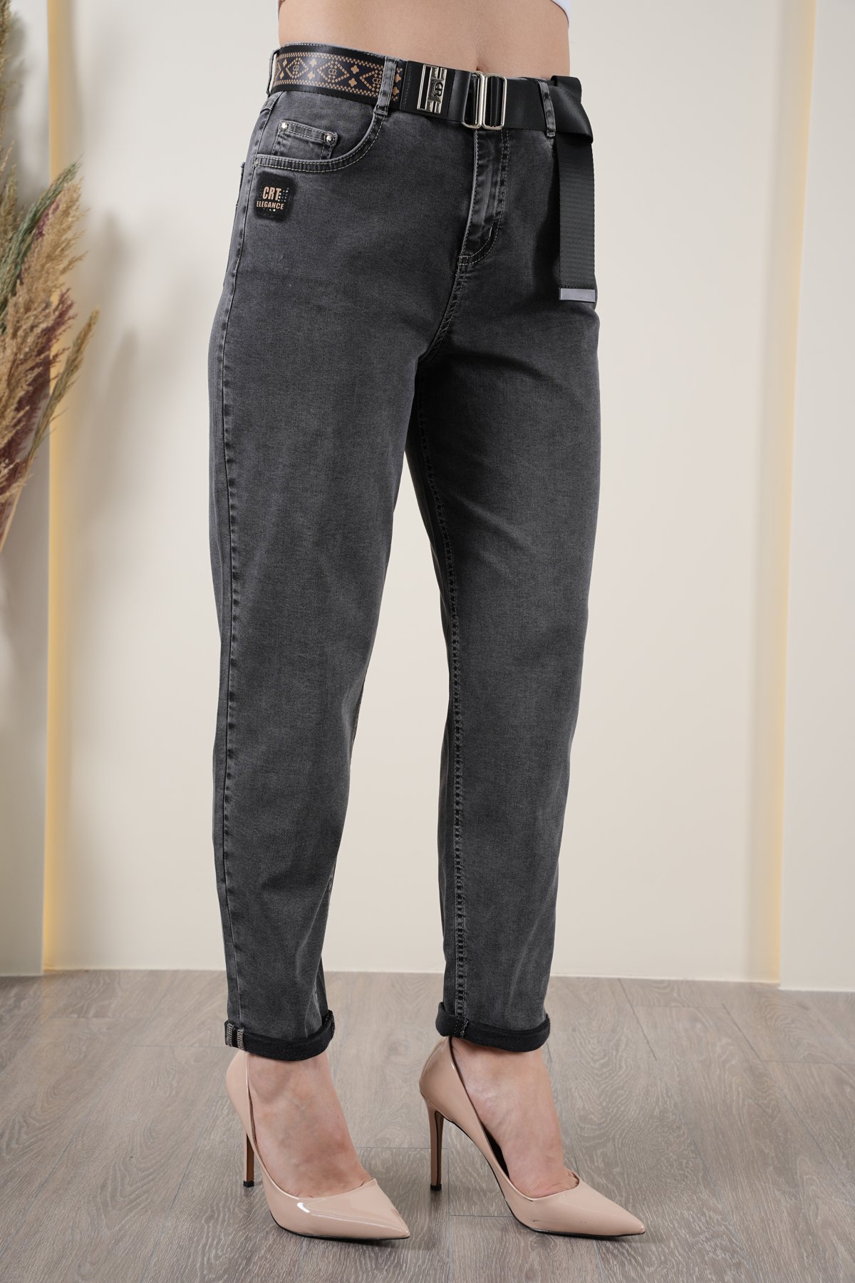 Kadın Likralı Yüksek Bel Mom Jean Pantolon 10436