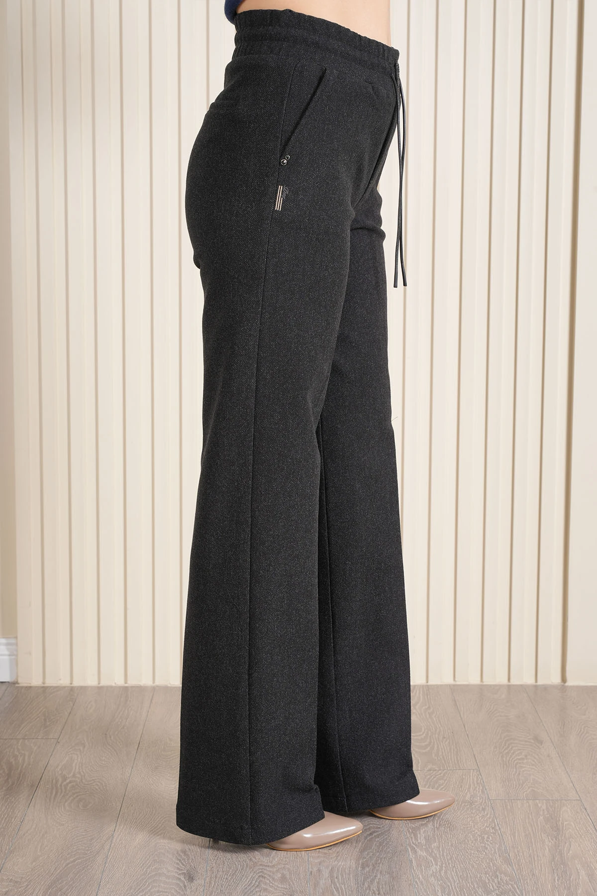 Kadın Bel Ribanalı Kaşe Kumaş Palazzo Pantolon 10670