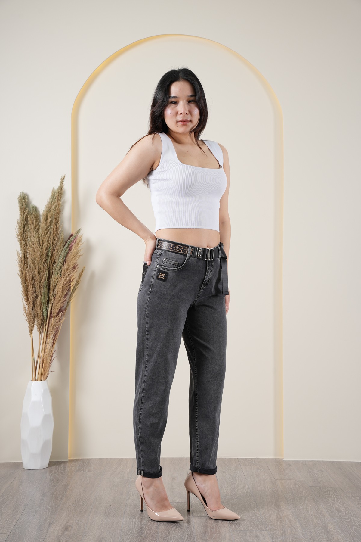 Kadın Likralı Yüksek Bel Mom Jean Pantolon 10436