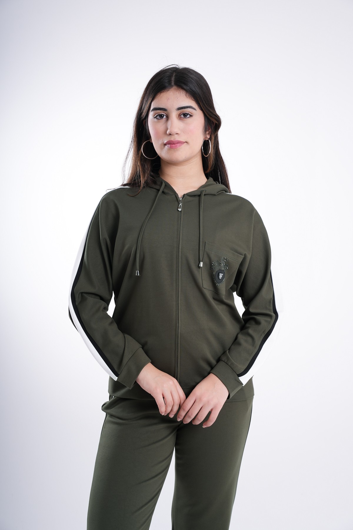 Likra İthal Örme Yan Kup Şerit Büyük Beden Kadın Eşofman Takımı 4365