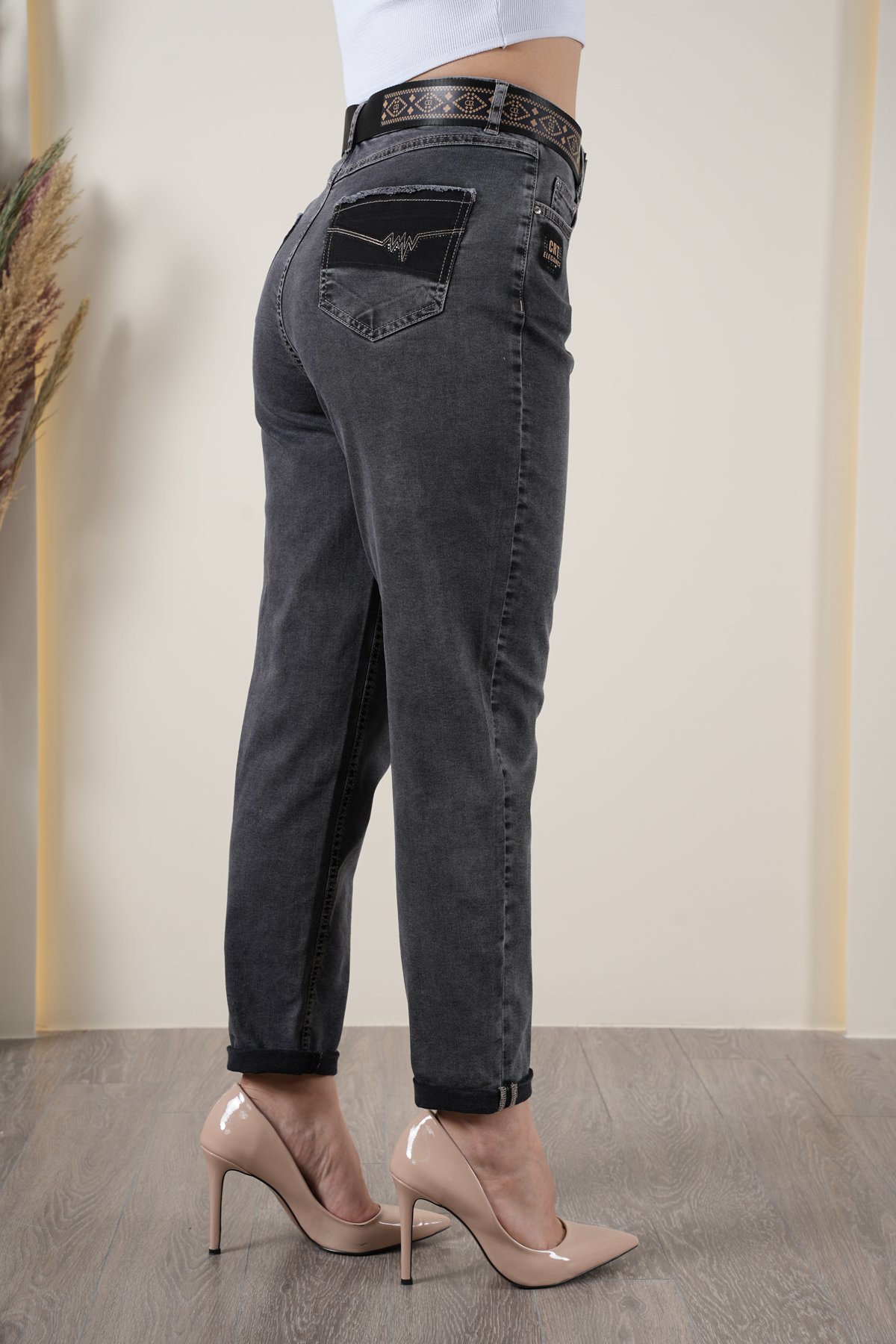 Kadın Likralı Yüksek Bel Mom Jean Pantolon 10436