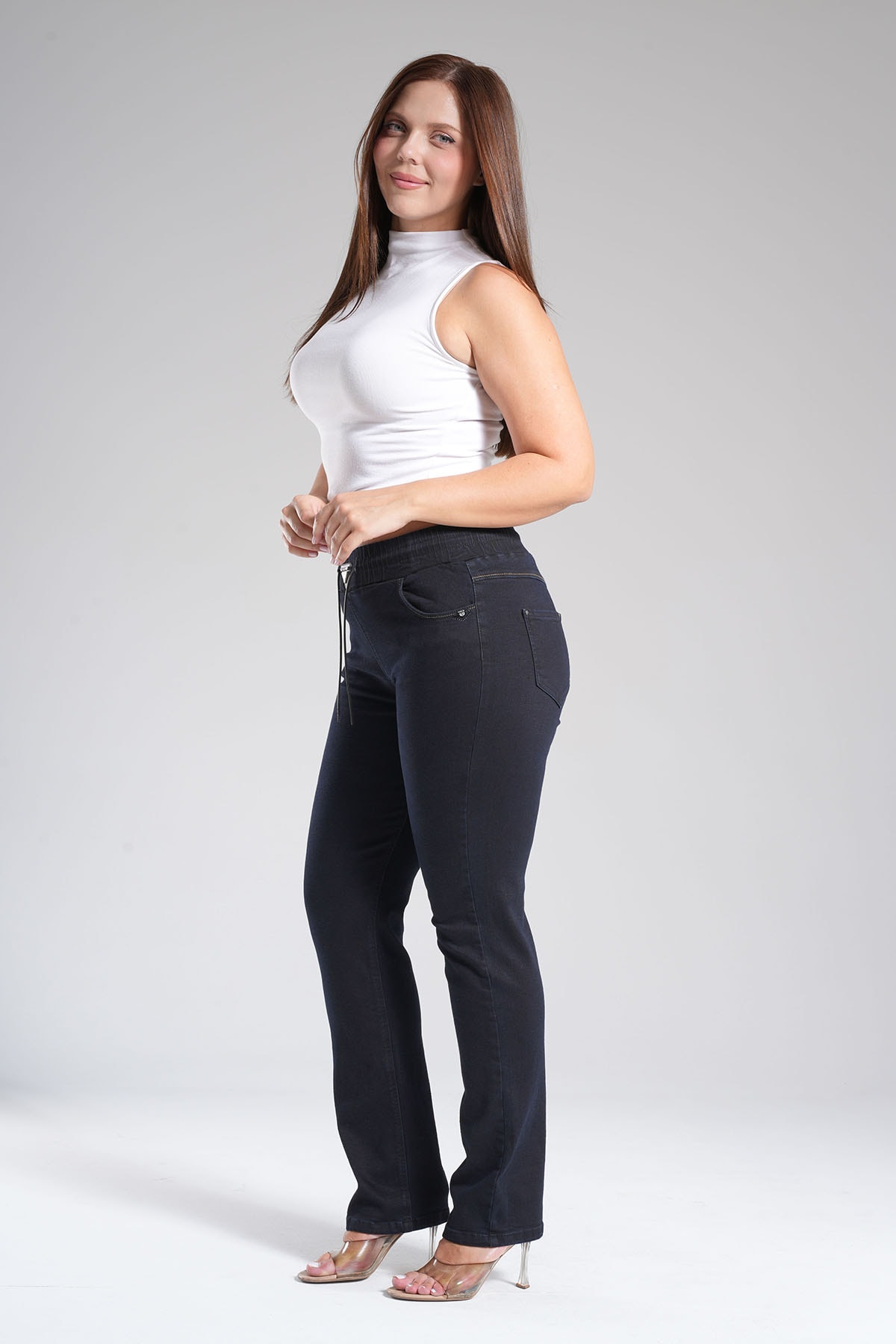 Kadın Bel Lastikli Jean Boru Paça Pantolon 10600