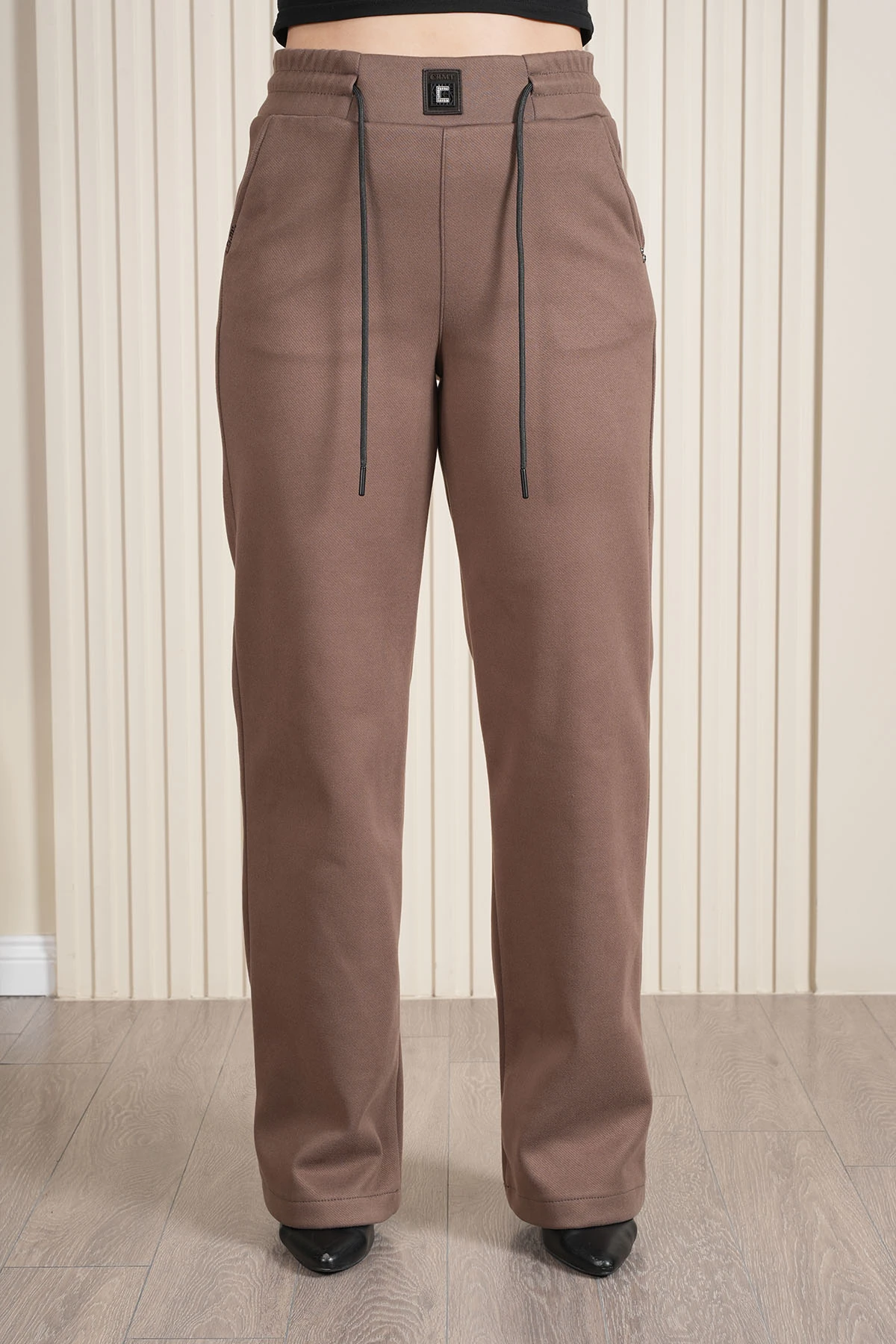 Kadın Bel Lastikli Süet Kadife Palazzo Pantolon 10681 - Sütlü Kahve