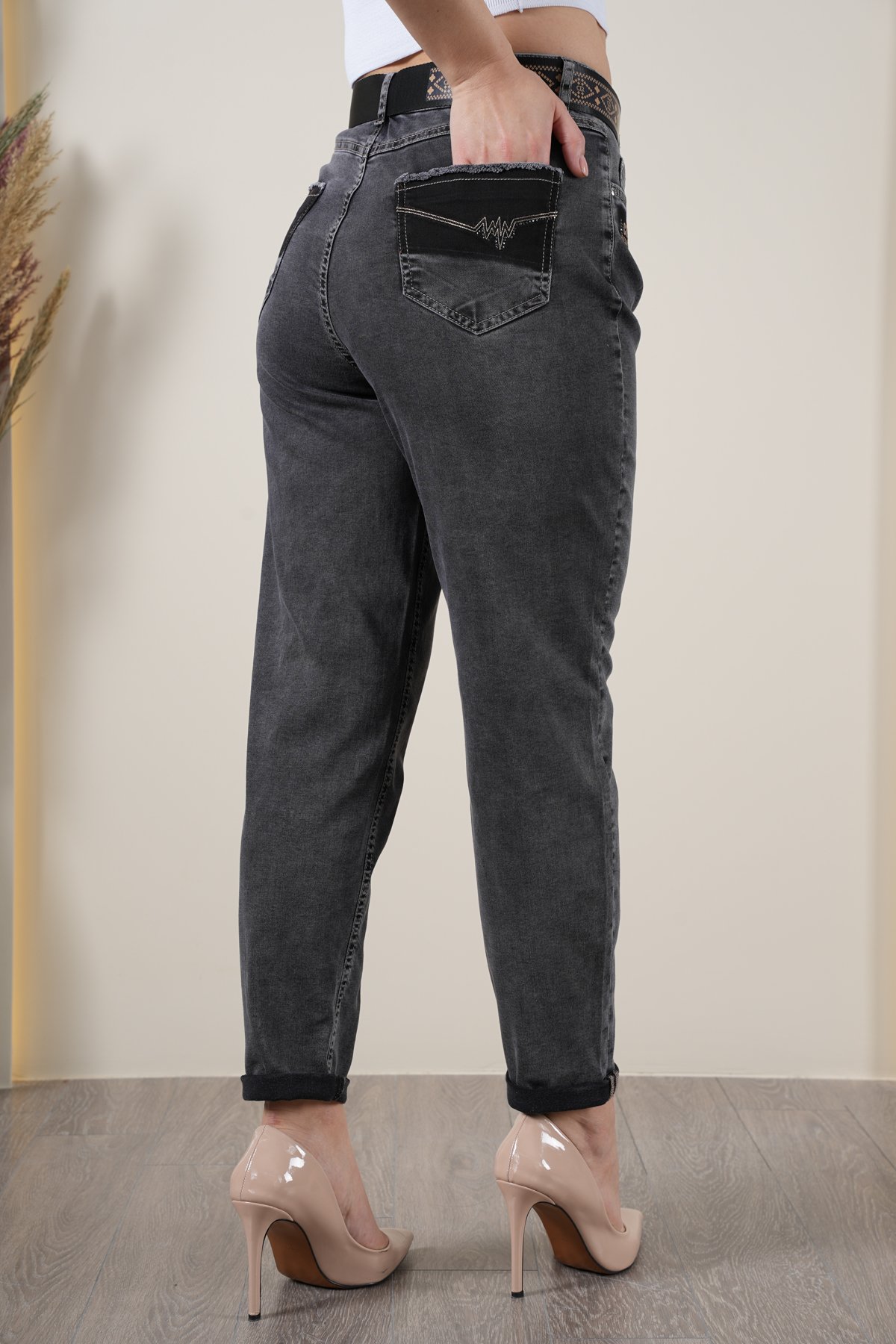Kadın Likralı Yüksek Bel Mom Jean Pantolon 10436