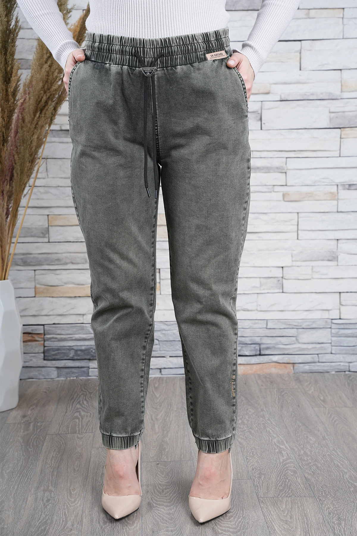 Kadın Bel Paça Lastikli Mom Jean Pantolon 10445