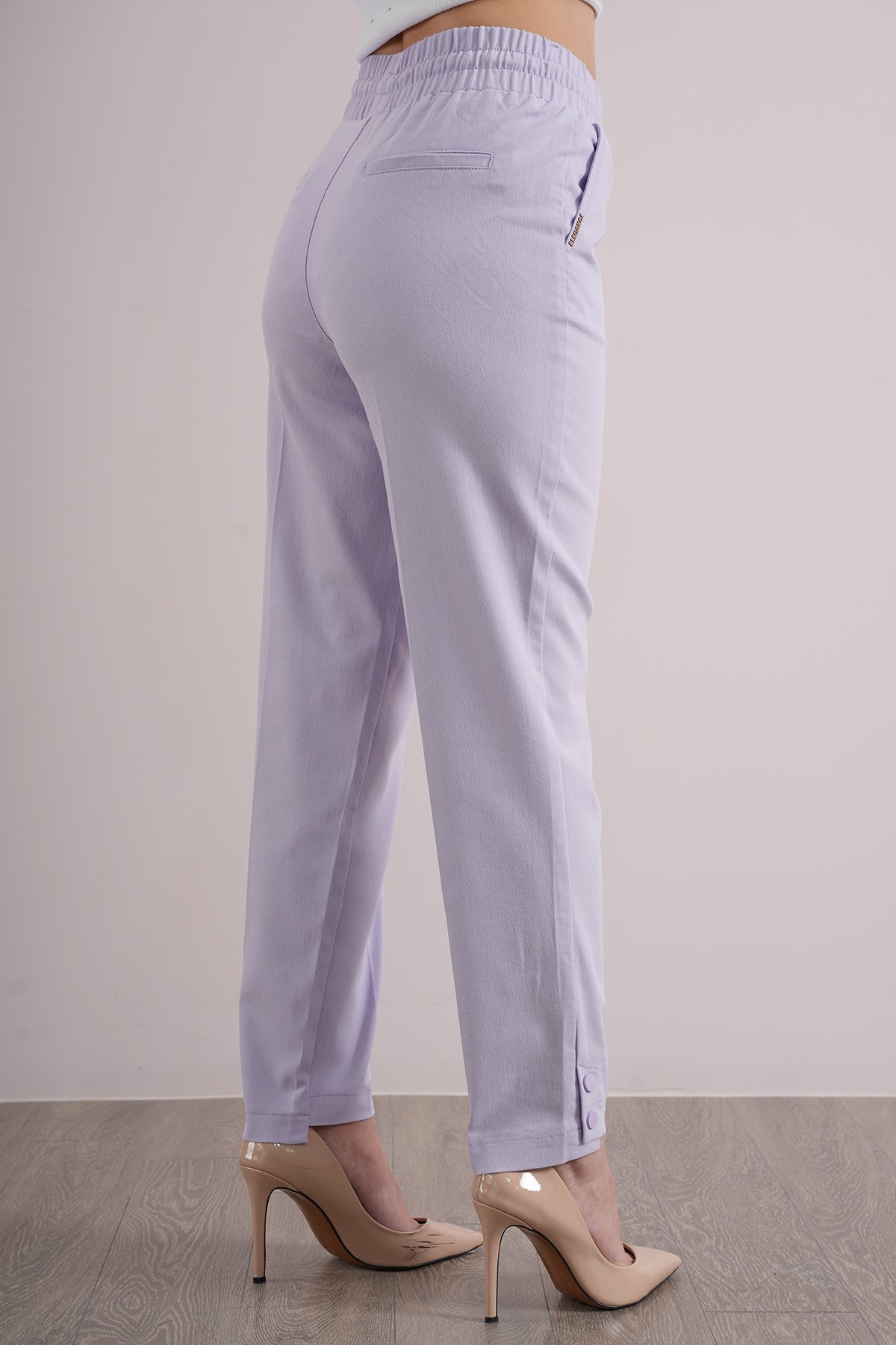 Kadın Bel Lastikli Paça Çıt Çıtlı Kumaş Pantolon 10510