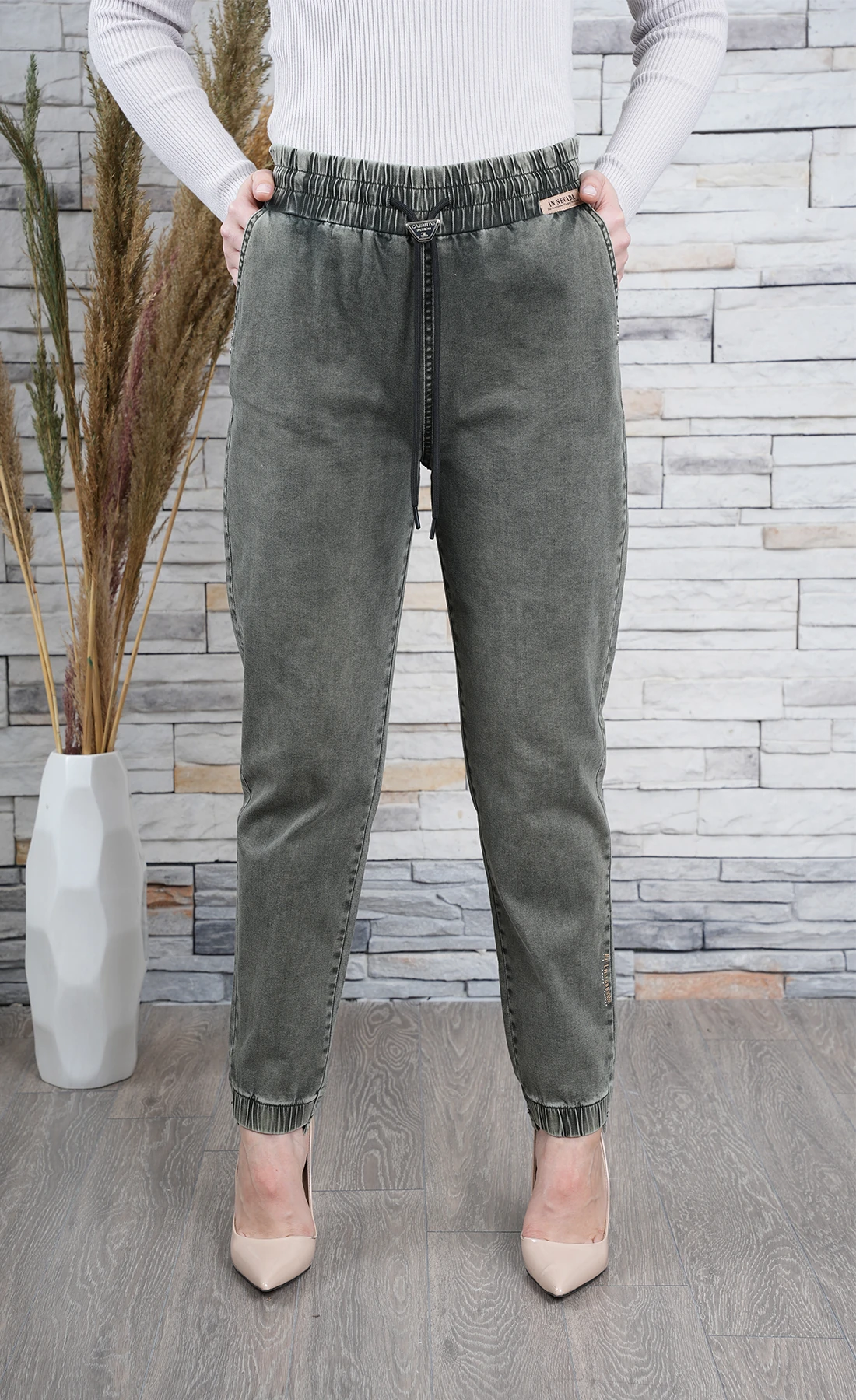 Kadın Bel Paça Lastikli Mom Jean Pantolon 10445