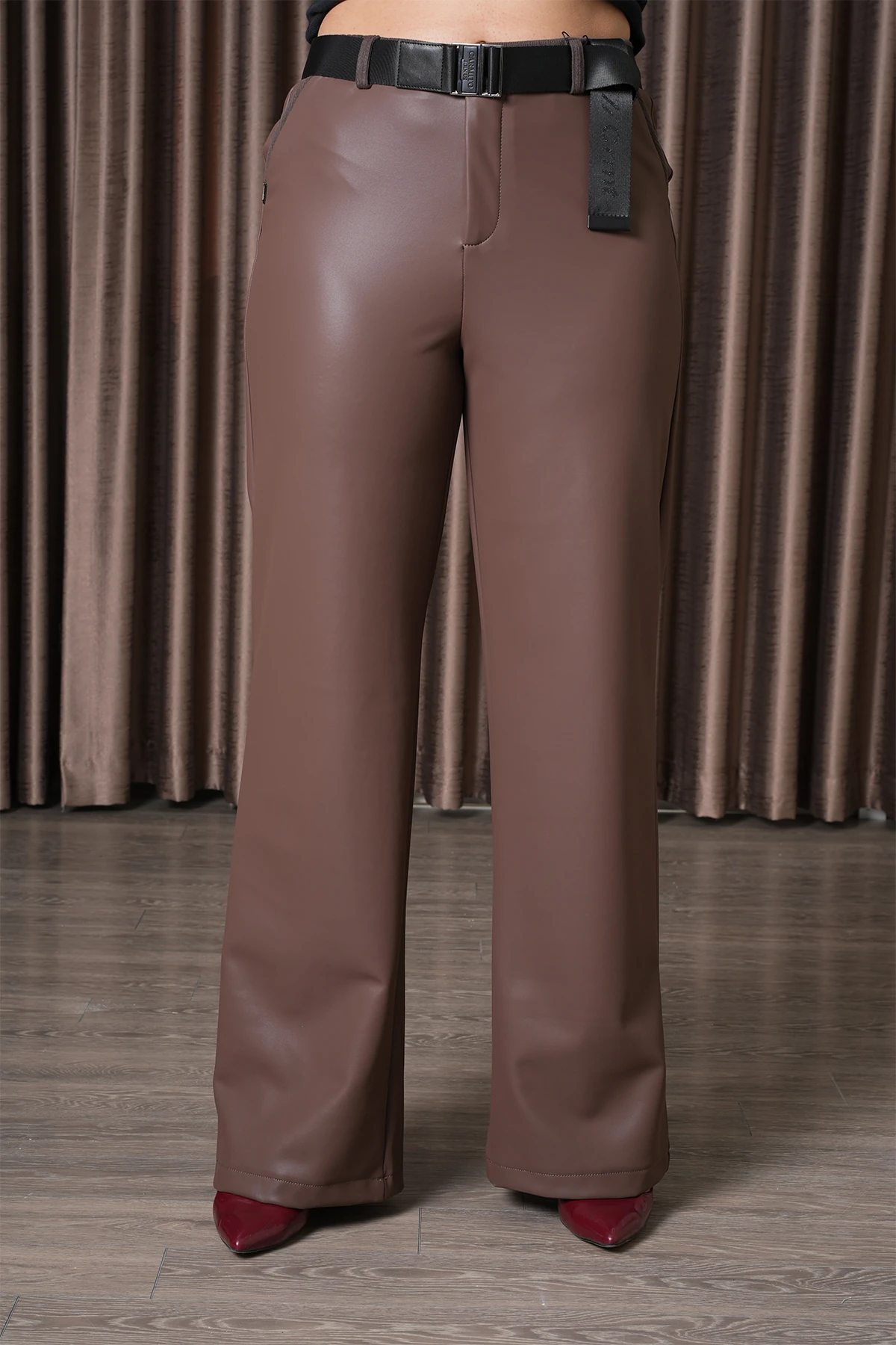Kadın Deri Palazzo Pantolon 10632 - Kahve